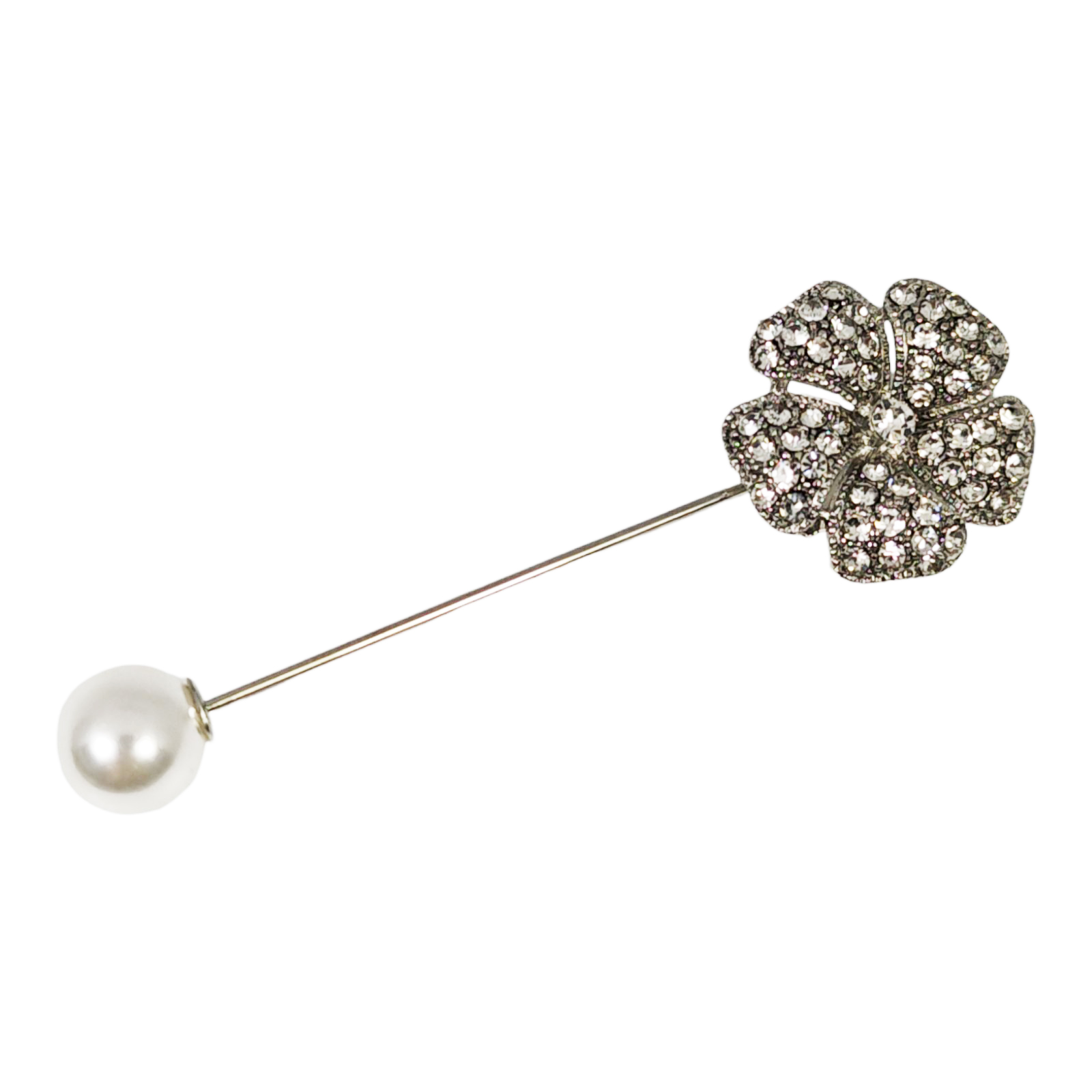 Broche Créateur \'Arégonde\' blanc argenté - 70x20 mm (fleur) - [S1288]