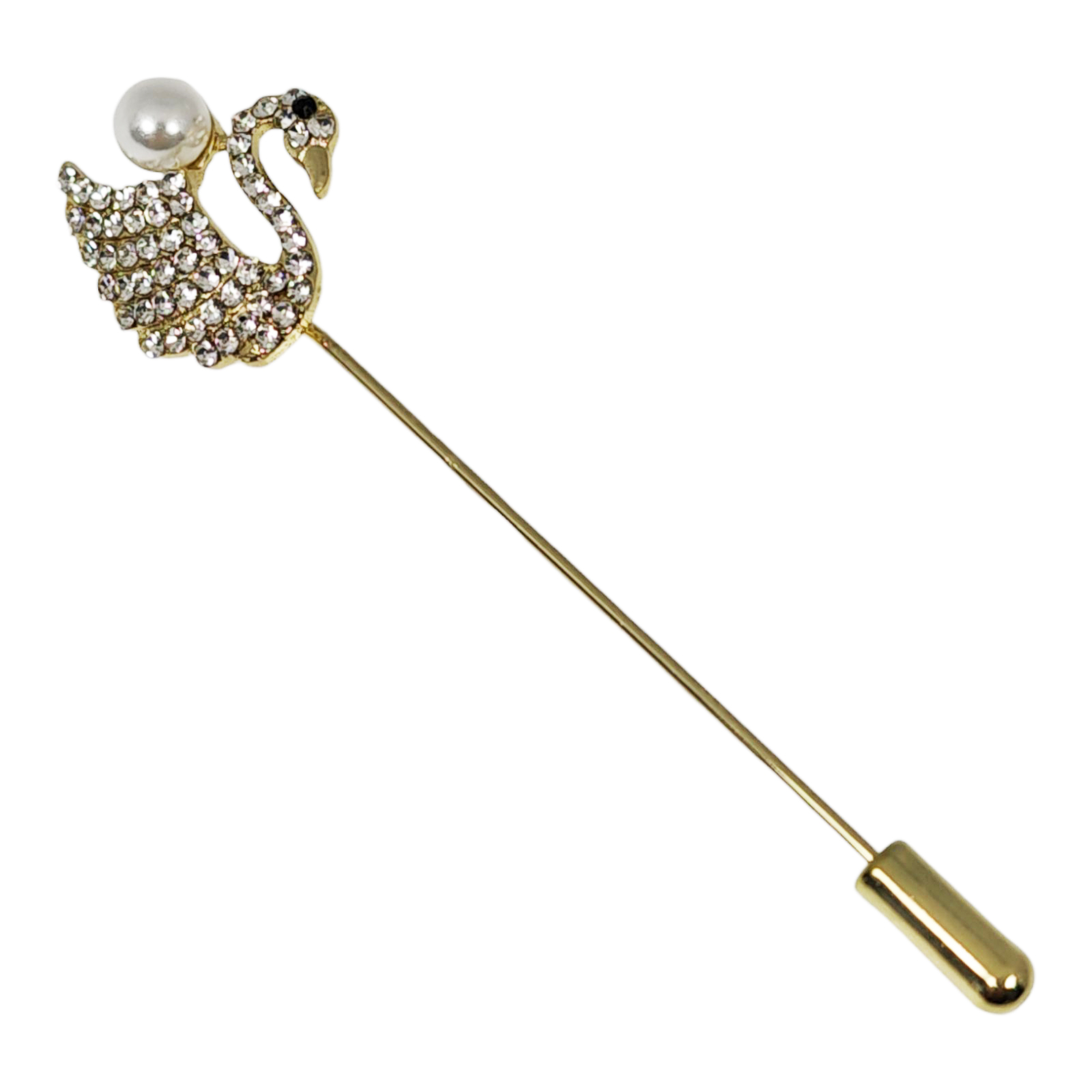 Broche Créateur \'Arégonde\' blanc doré - 75x20 mm (cygne) - [S1289]