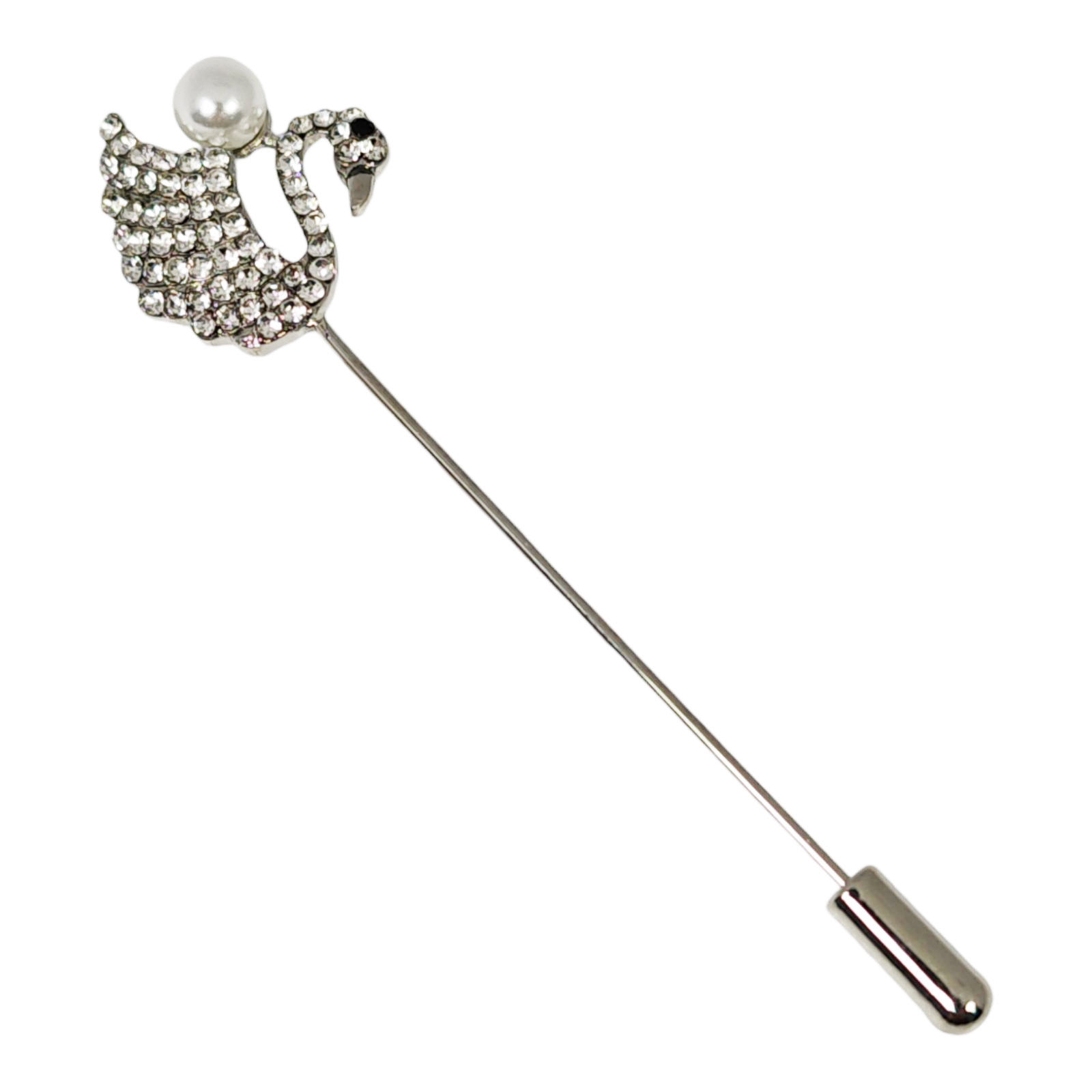 Broche Créateur \'Arégonde\' blanc argenté - 75x20 mm (cygne) - [S1290]