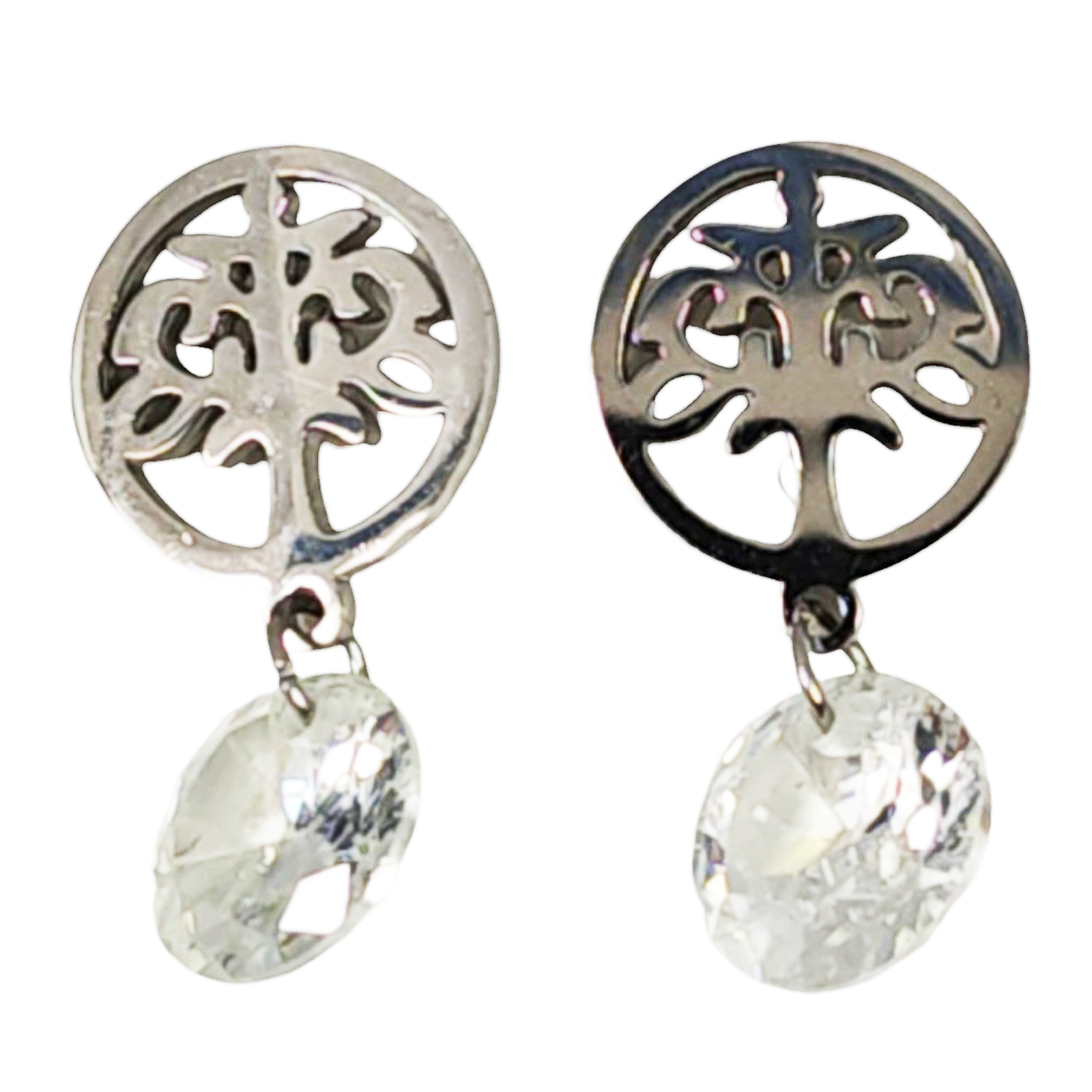 Boucles Acier \'Arbre de Vie\' blanc argenté - 20x10 mm - [S1292]