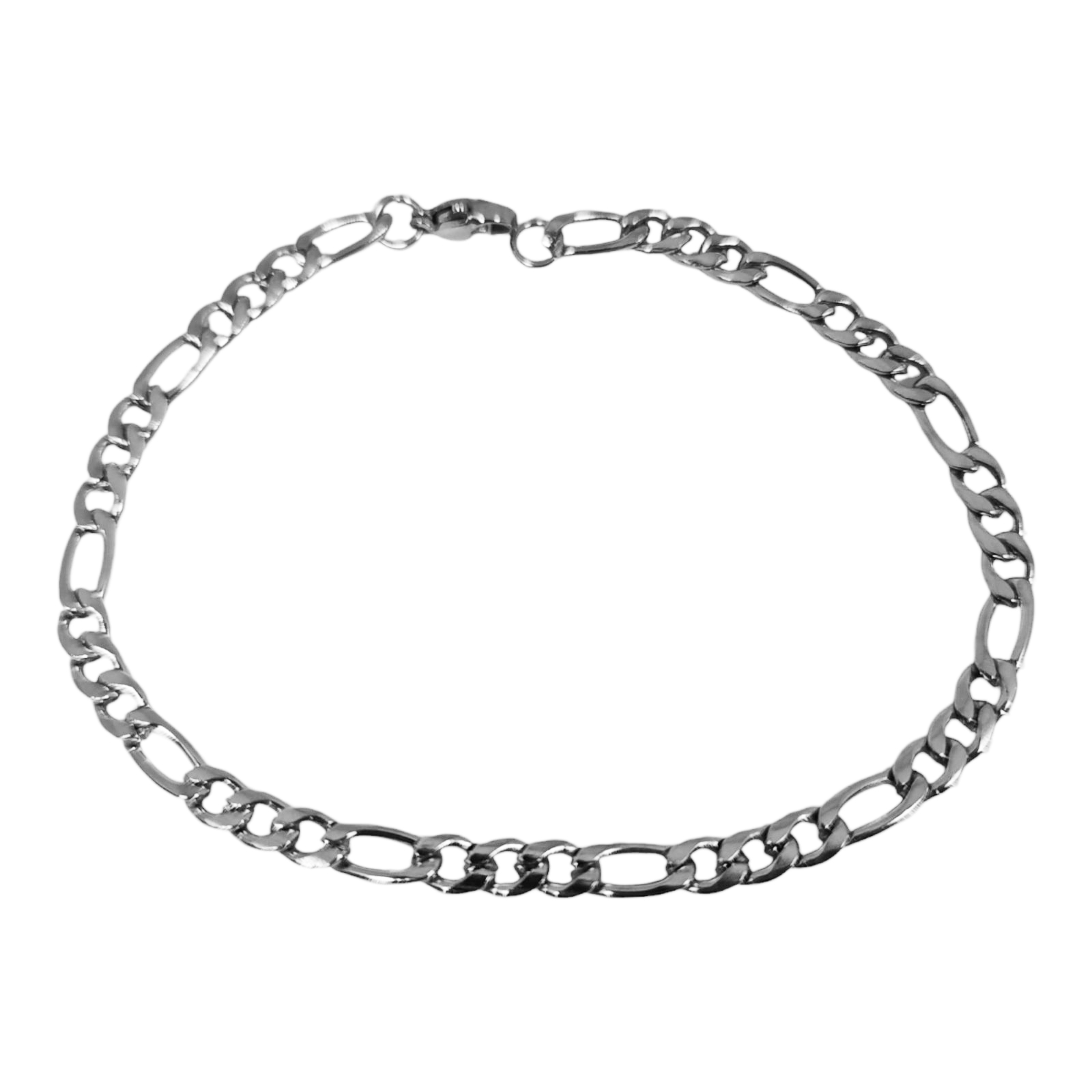 Bracelet Acier \'Maille Figaro\' argenté - 21 cm 4 mm - [S1309]