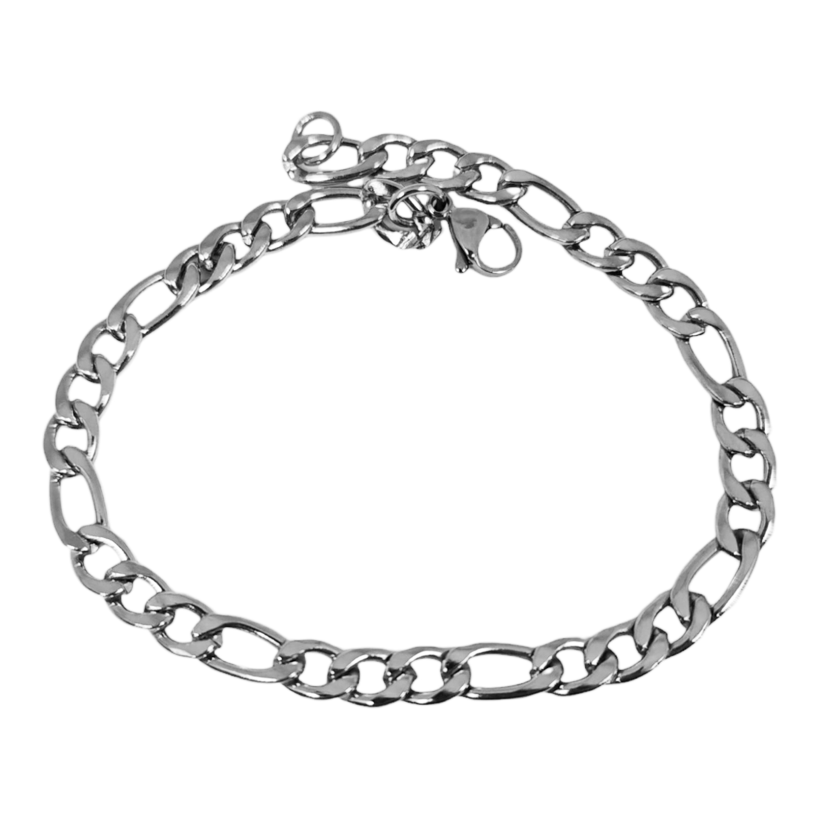 Bracelet Acier \'Maille Figaro\' argenté - 21 cm 5 mm - [S1310]