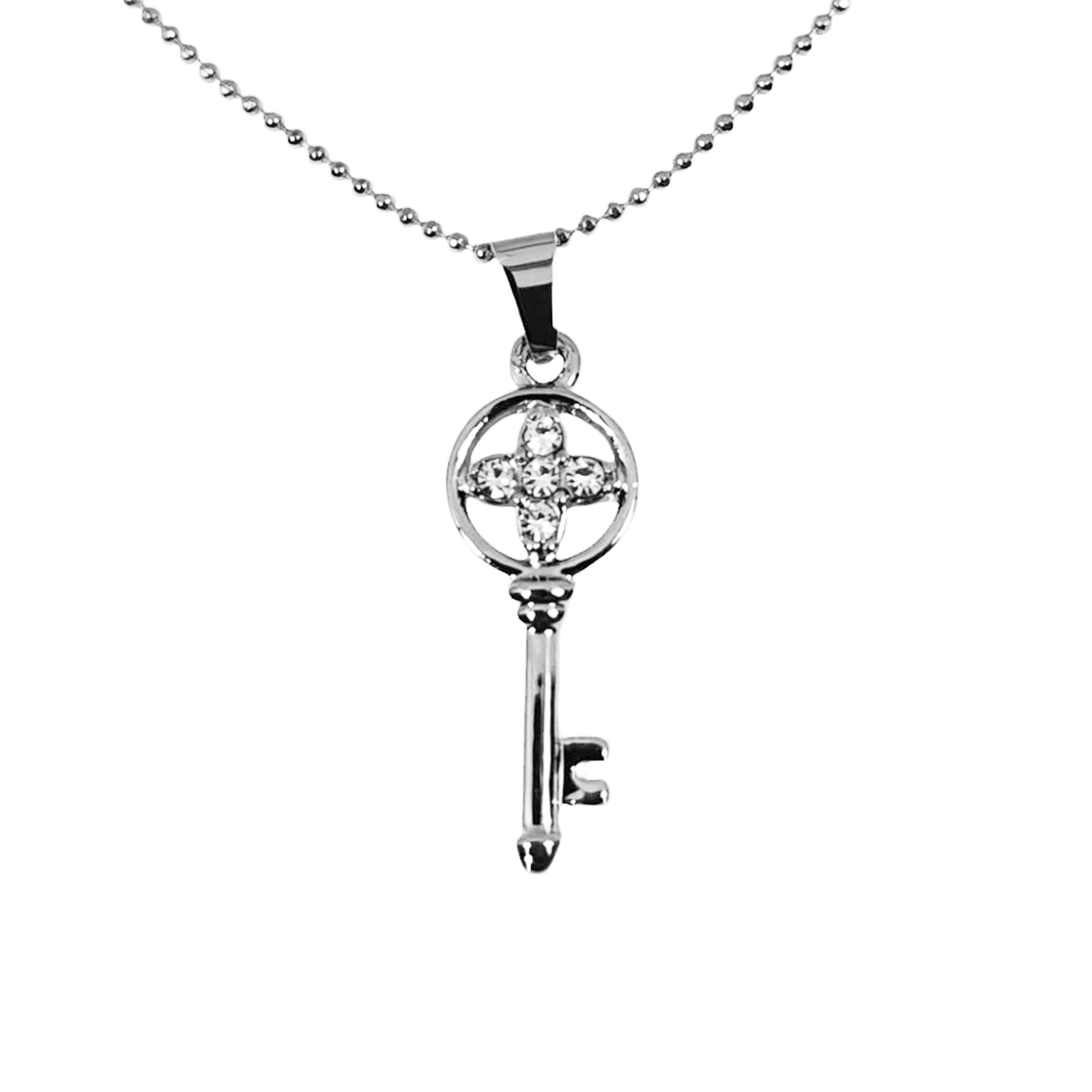 Collier créateur \'Clé\' blanc argenté - 23x10 mm - [S1322]