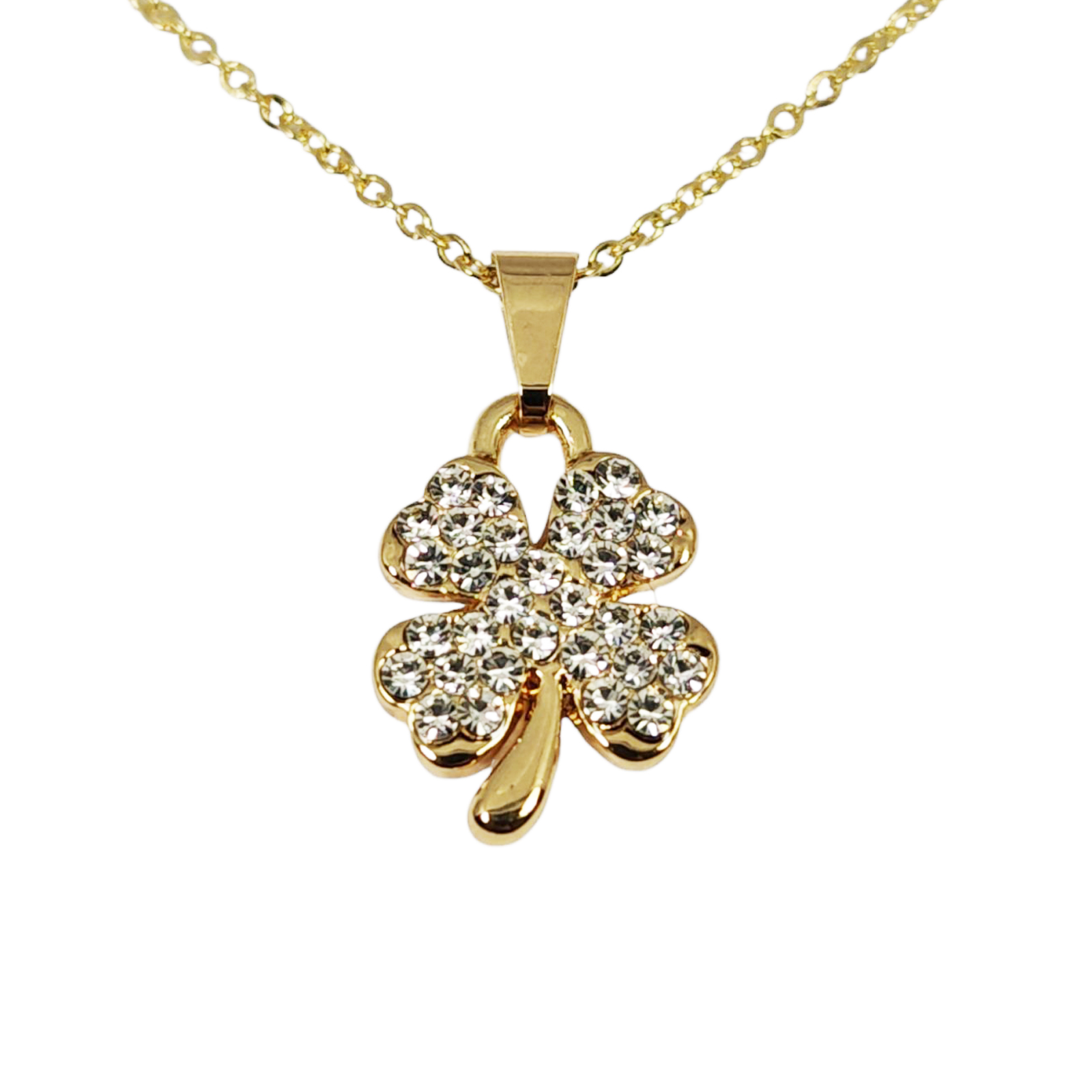 Collier créateur \'Trèfle\' blanc doré - 12x12 mm - [S1324]