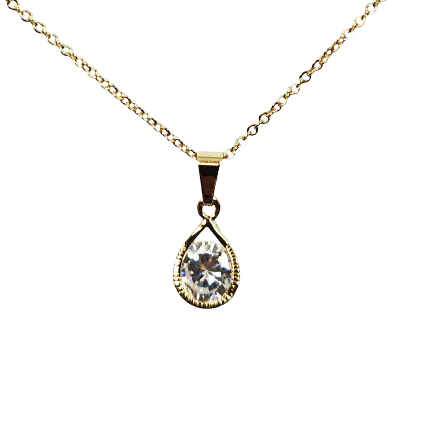Collier créateur \'Arégonde\' blanc doré - 10x8 mm (goutte) - [S1325]