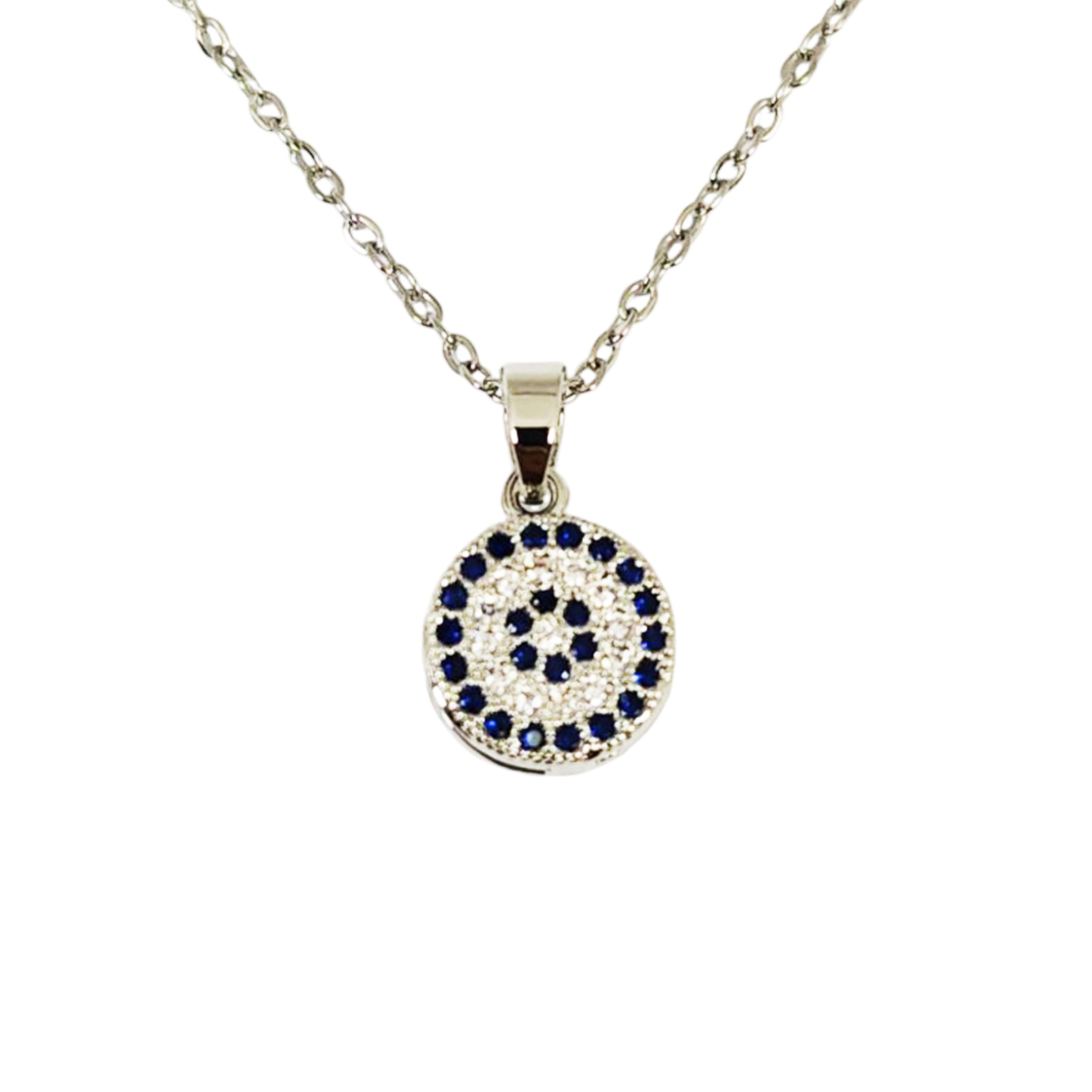 Collier créateur \'Fatma\' bleu blanc argenté - 10 mm - [S1327]