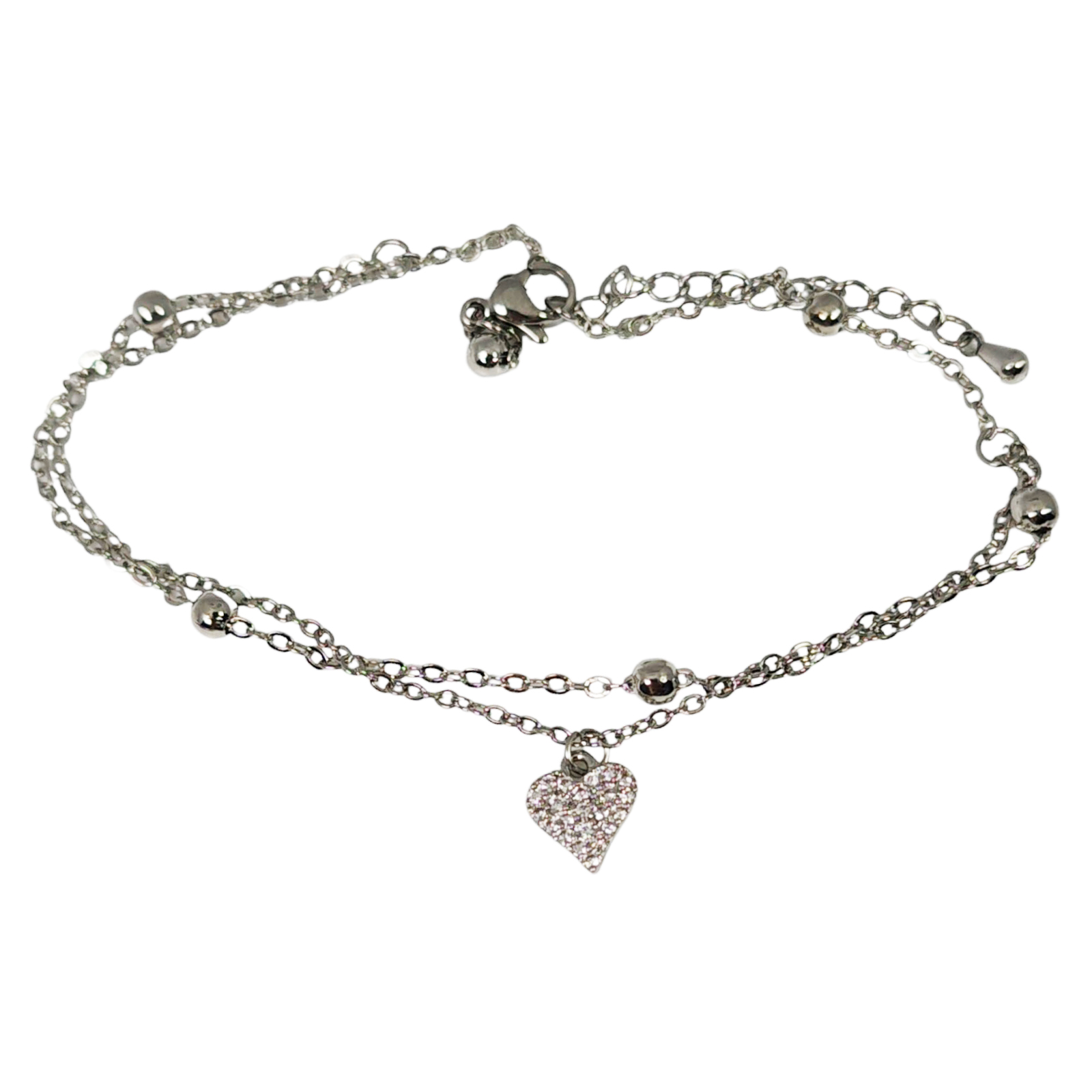 Chaine Cheville \'Cléopatra\' argenté - 25 cm, 8x7 mm (cœur) - [S1332]