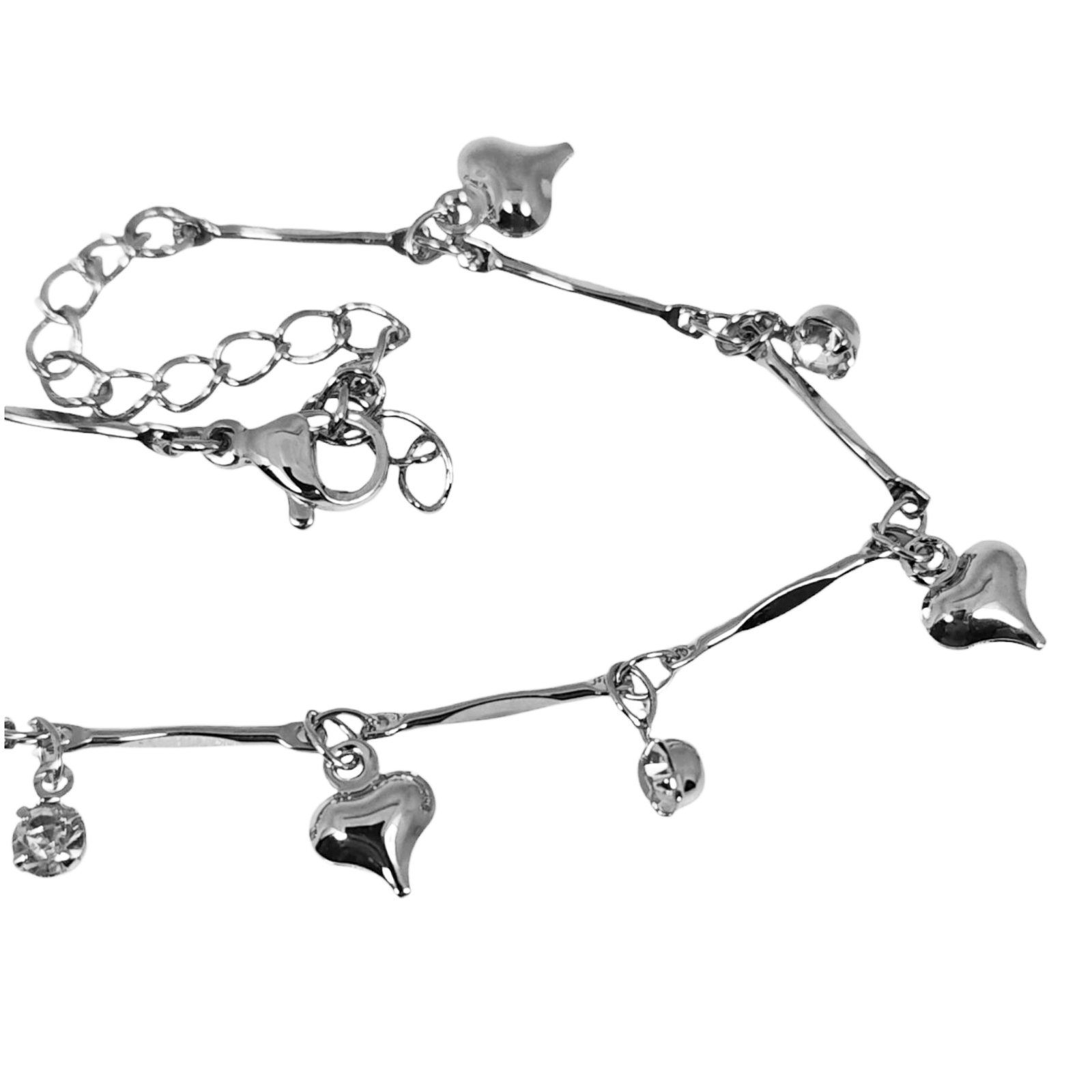 Chaine Cheville \'Cléopatra\' argenté - 25 cm, 5x5 mm (cœurs) - [S1333]