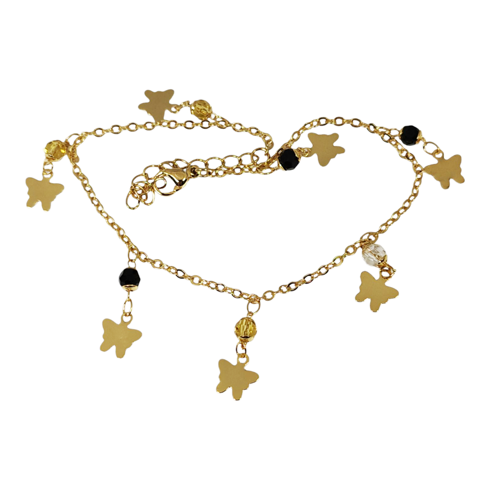 Chaine Cheville \'Cléopatra\' noir beige doré - 25 cm, 20x7 mm (papillon) - [S1335]