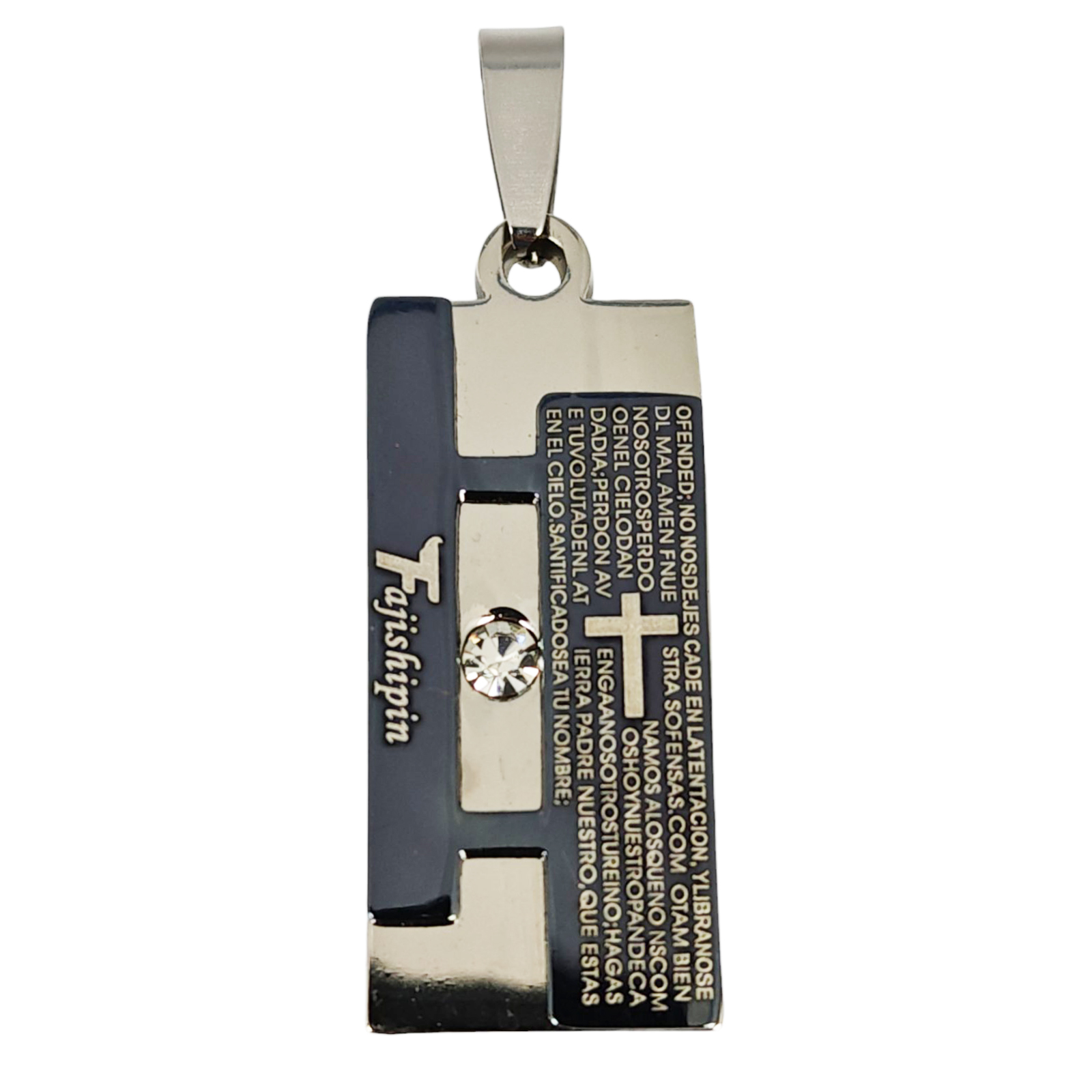 Pendentif acier \'Croix\' gris - 32x15 mm - [S1344]