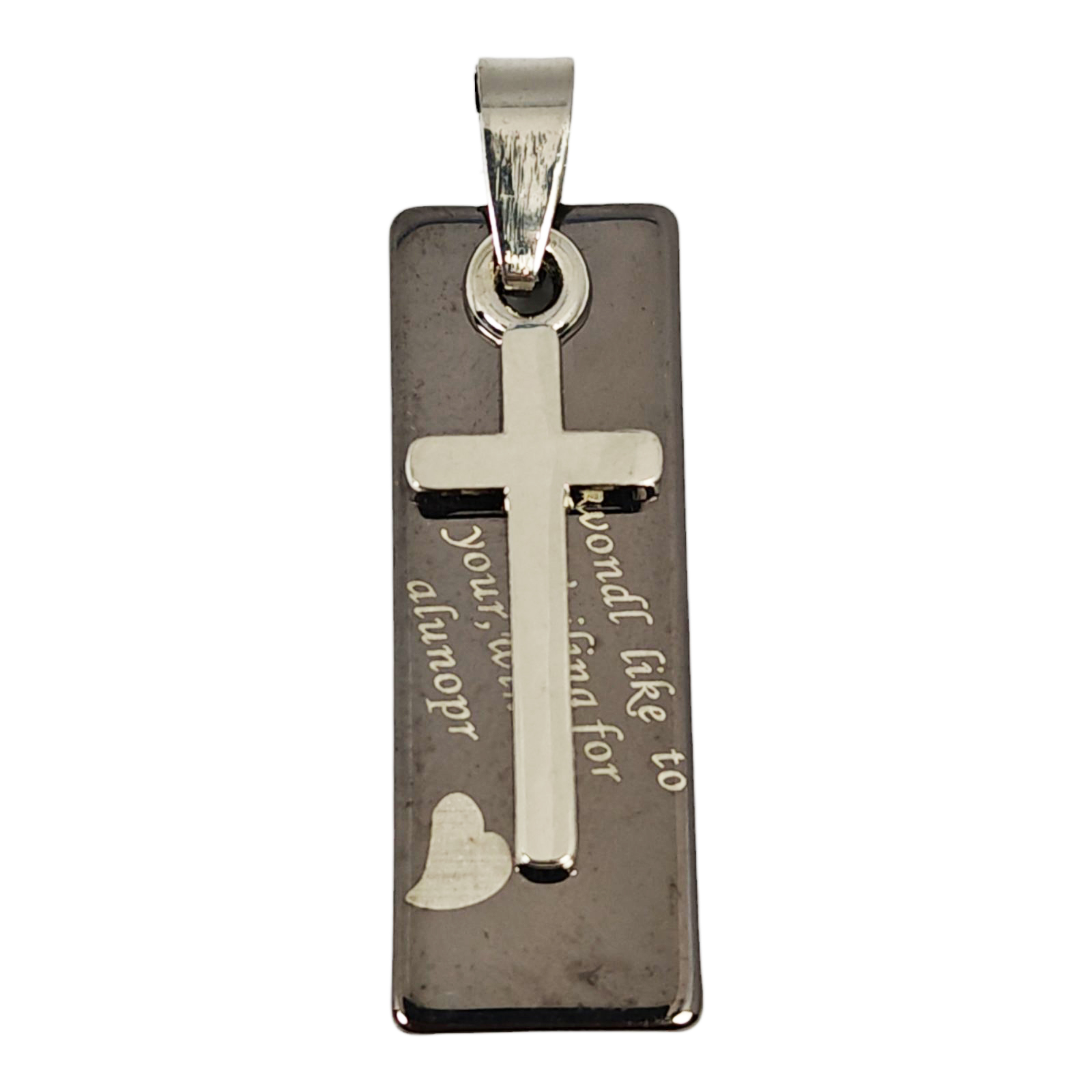 Pendentif acier \'Croix\' gris - 34x12 mm - [S1345]