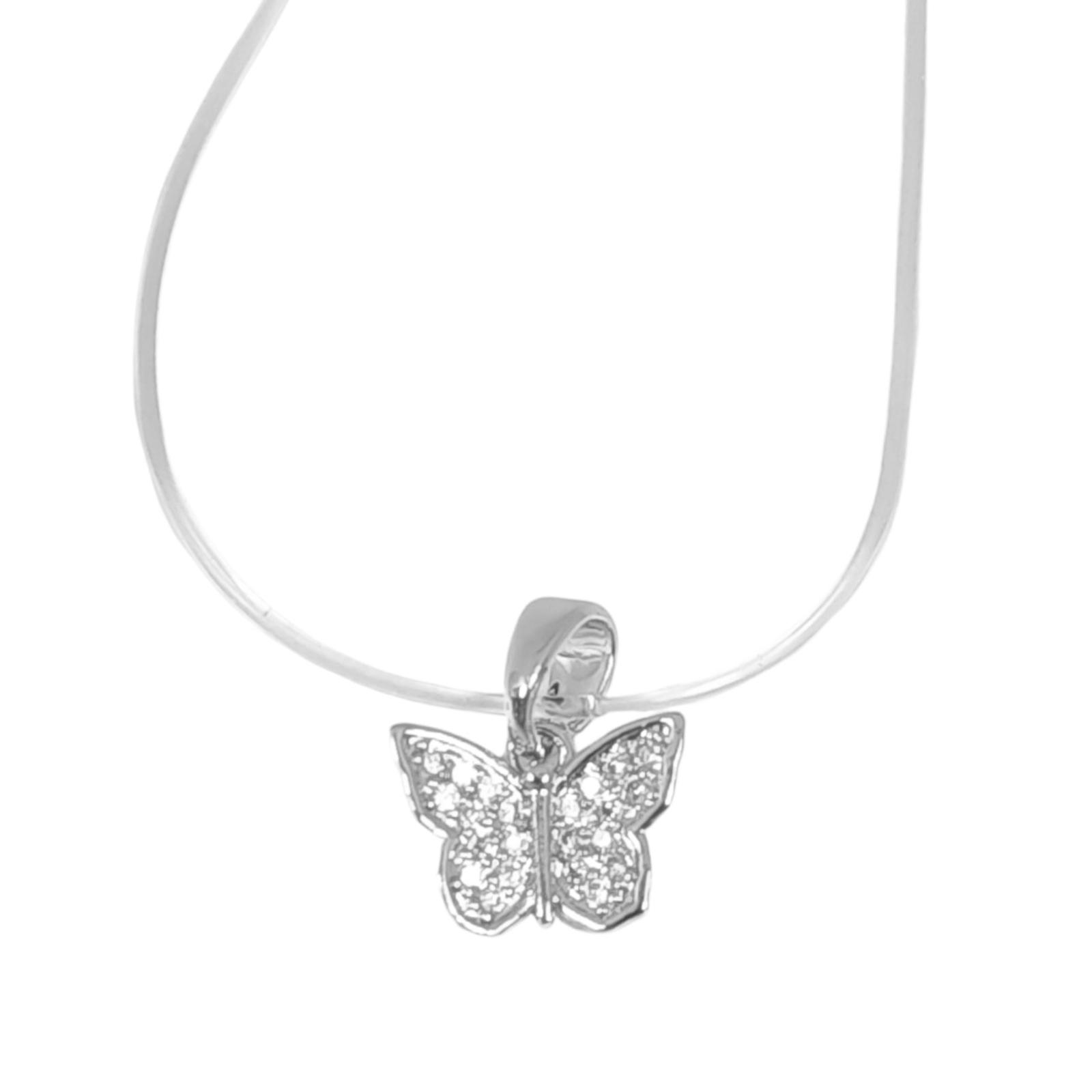 Collier Créateur \'Papillon\' blanc argenté - 10x7 mm - [S1357]
