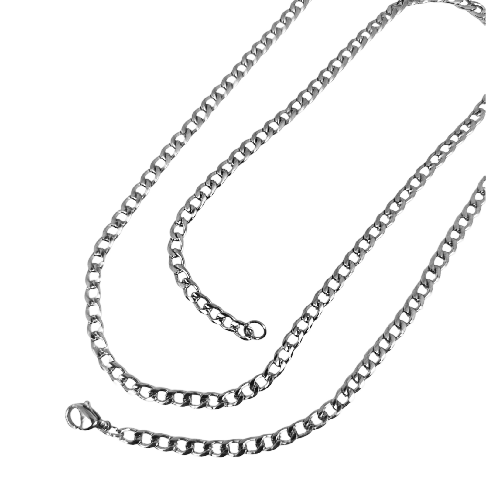 Chaîne Acier \'Maille Gourmette Cubaine\' argenté - 60 cm 3 mm - [S1362]