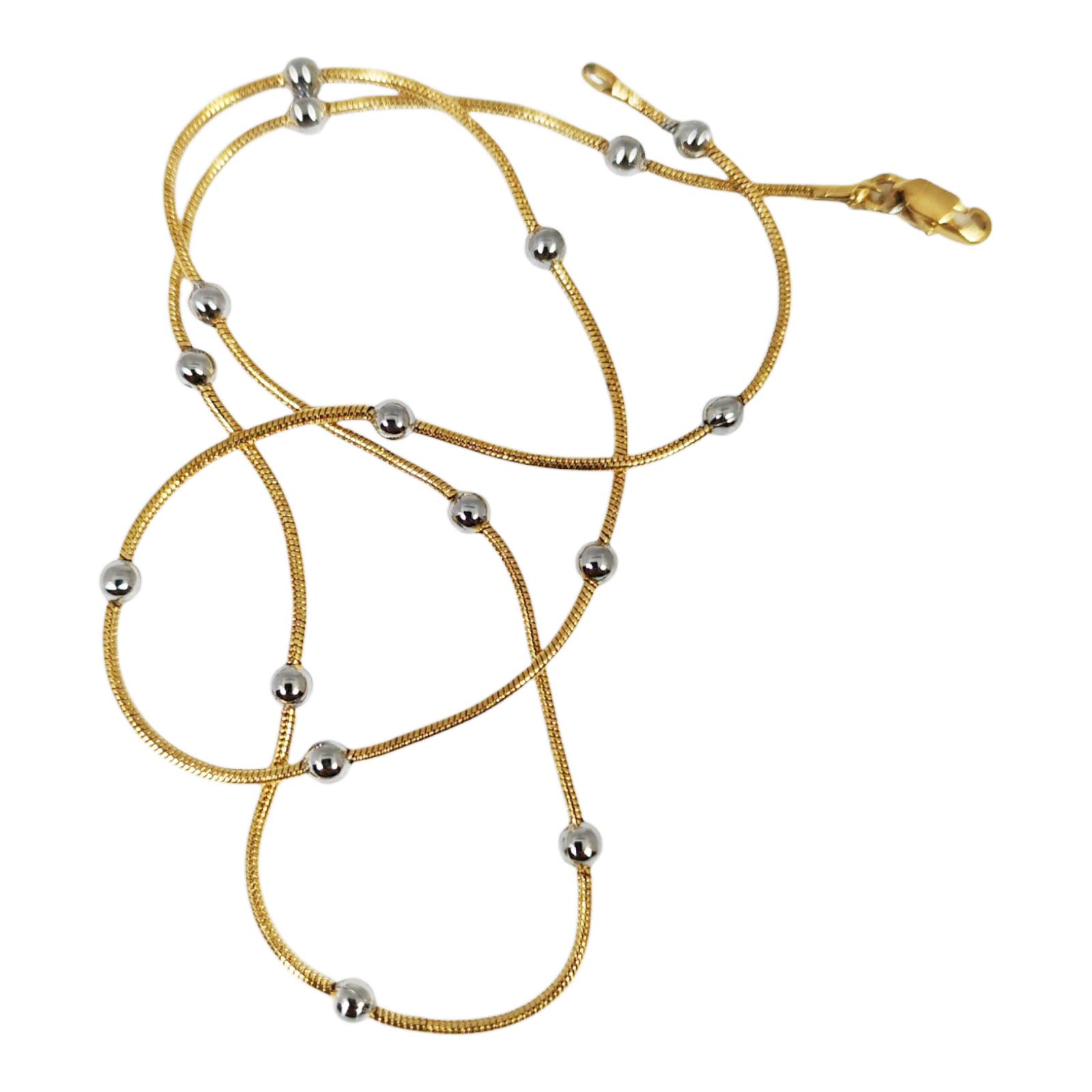 Collier acier \'Billes\' doré argenté - 43 cm 2 mm - [S1373]
