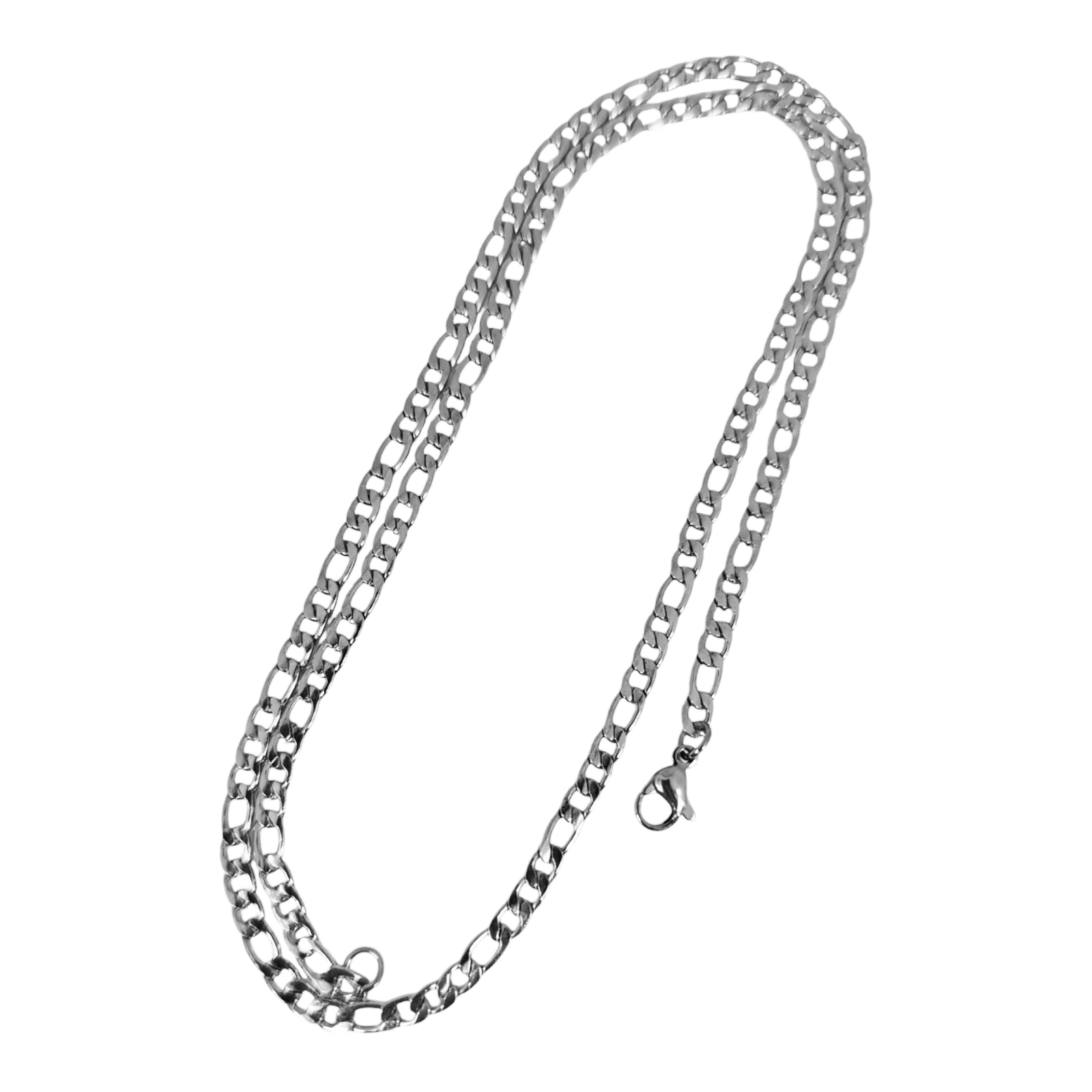 Collier acier  \'Maille Figaro\' argenté - 55 cm 4 mm - [S1374]