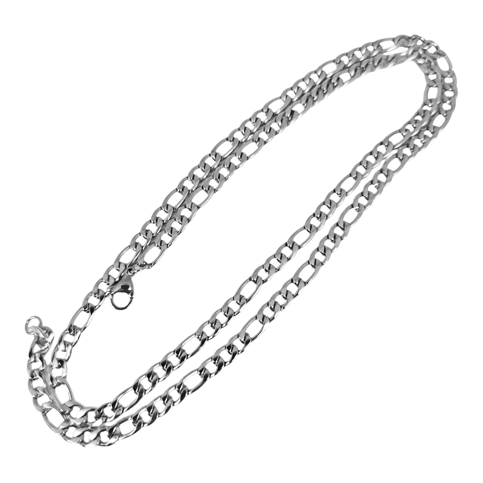 Collier acier  \'Maille Figaro\' argenté - 60 cm 5 mm - [S1375]