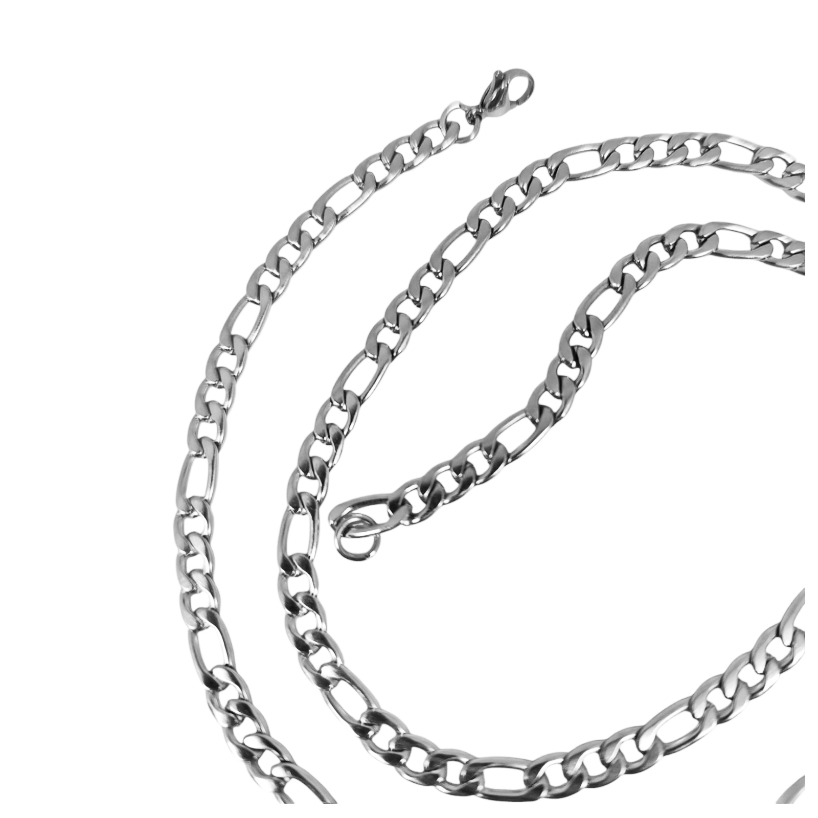 Collier acier  \'Maille Figaro\' argenté - 60 cm 6 mm - [S1376]