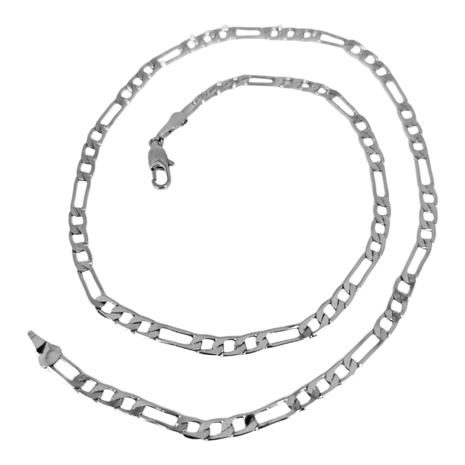 Collier acier  \'Maille Figaro\' argenté - 45 cm 4 mm (diamanté) - [S1377]