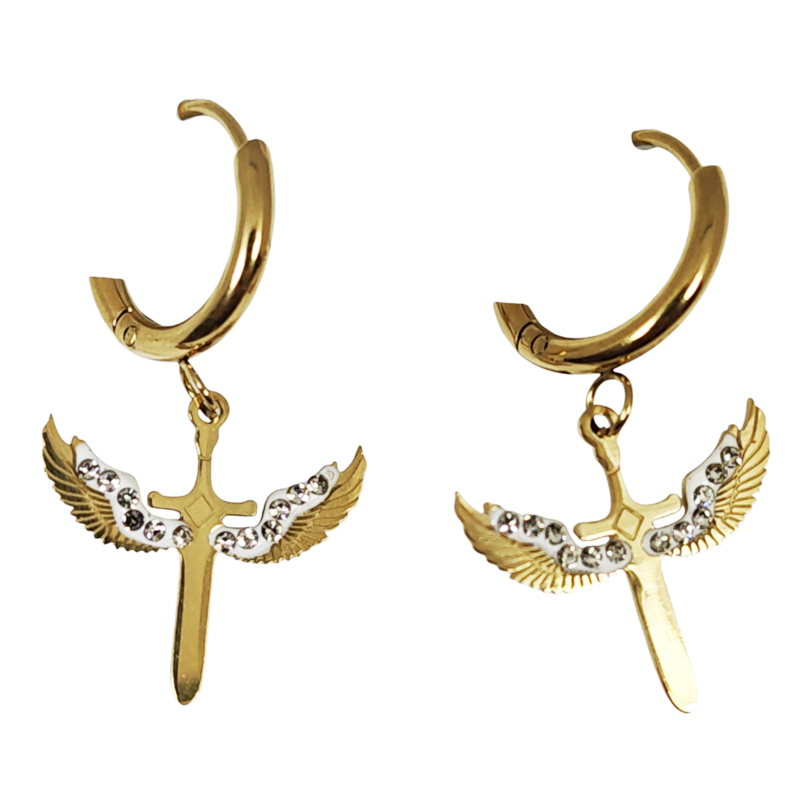 Créoles créateur acier \'Ailes d\'Ange\' doré - 13 mm, 17x15 mm - [S1396]