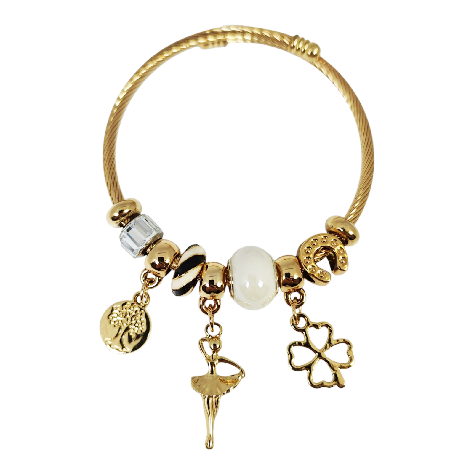 Bracelet Acier \'Porte-bonheur\' blanc doré - 20x10 mm - [S1397]