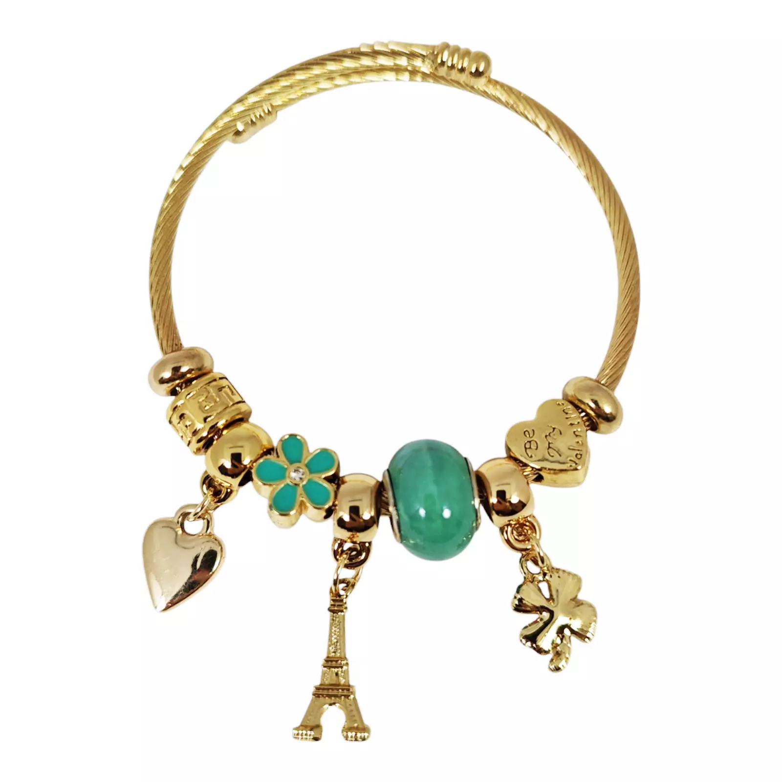 les trésors de lily Bracelet Acier 'Sous le Ciel de Paris' vert doré 20x10 mm [S1399]