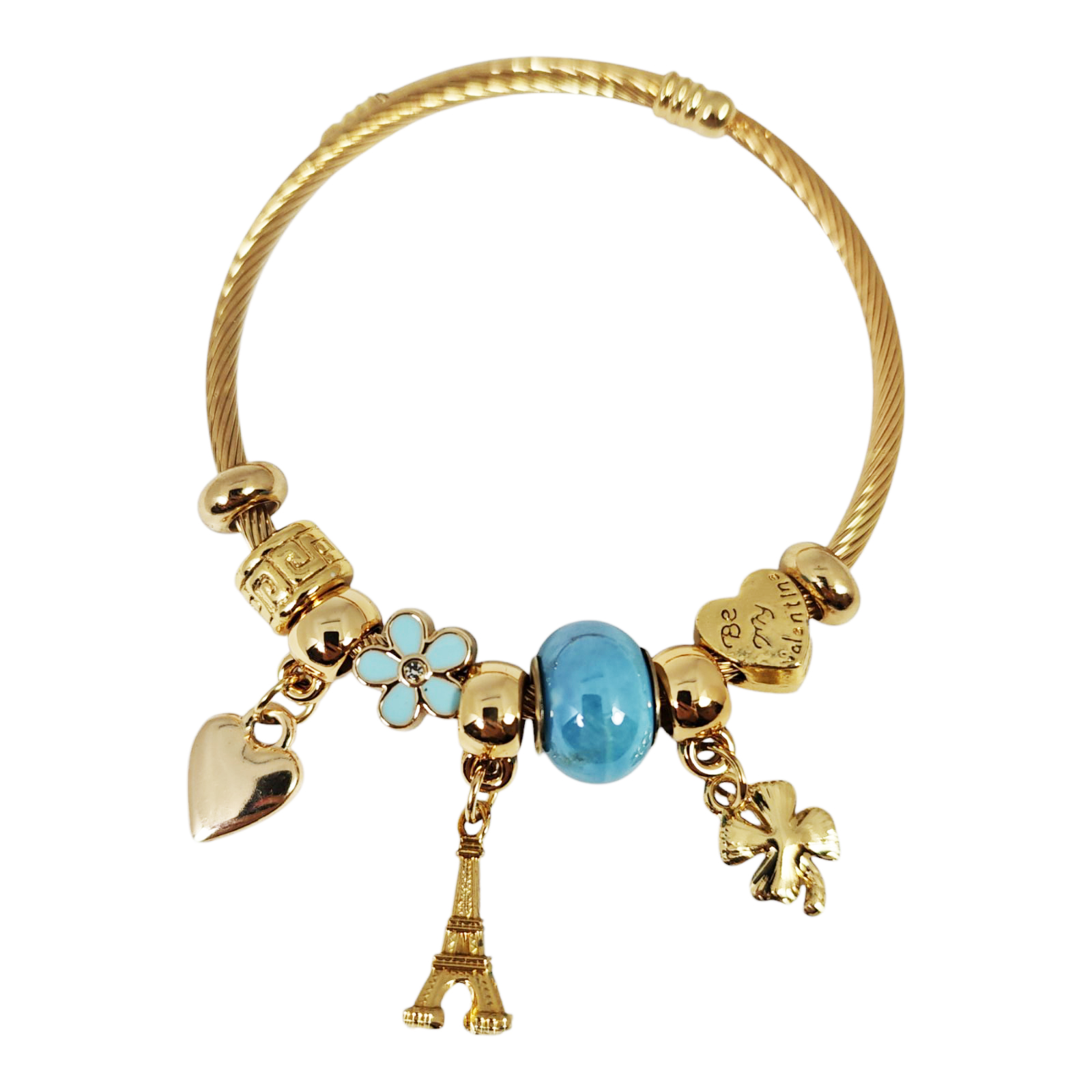 Bracelet Acier \'Sous le Ciel de Paris\' bleu doré - 20x10 mm - [S1401]