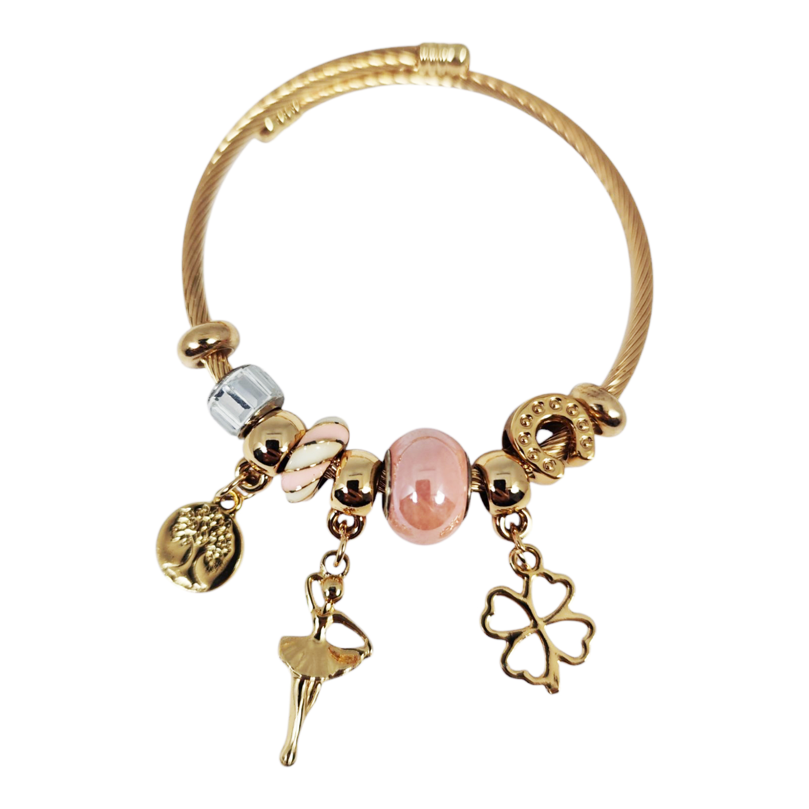 Bracelet Acier \'Porte-bonheur\' rose doré - 20x10 mm - [S1403]