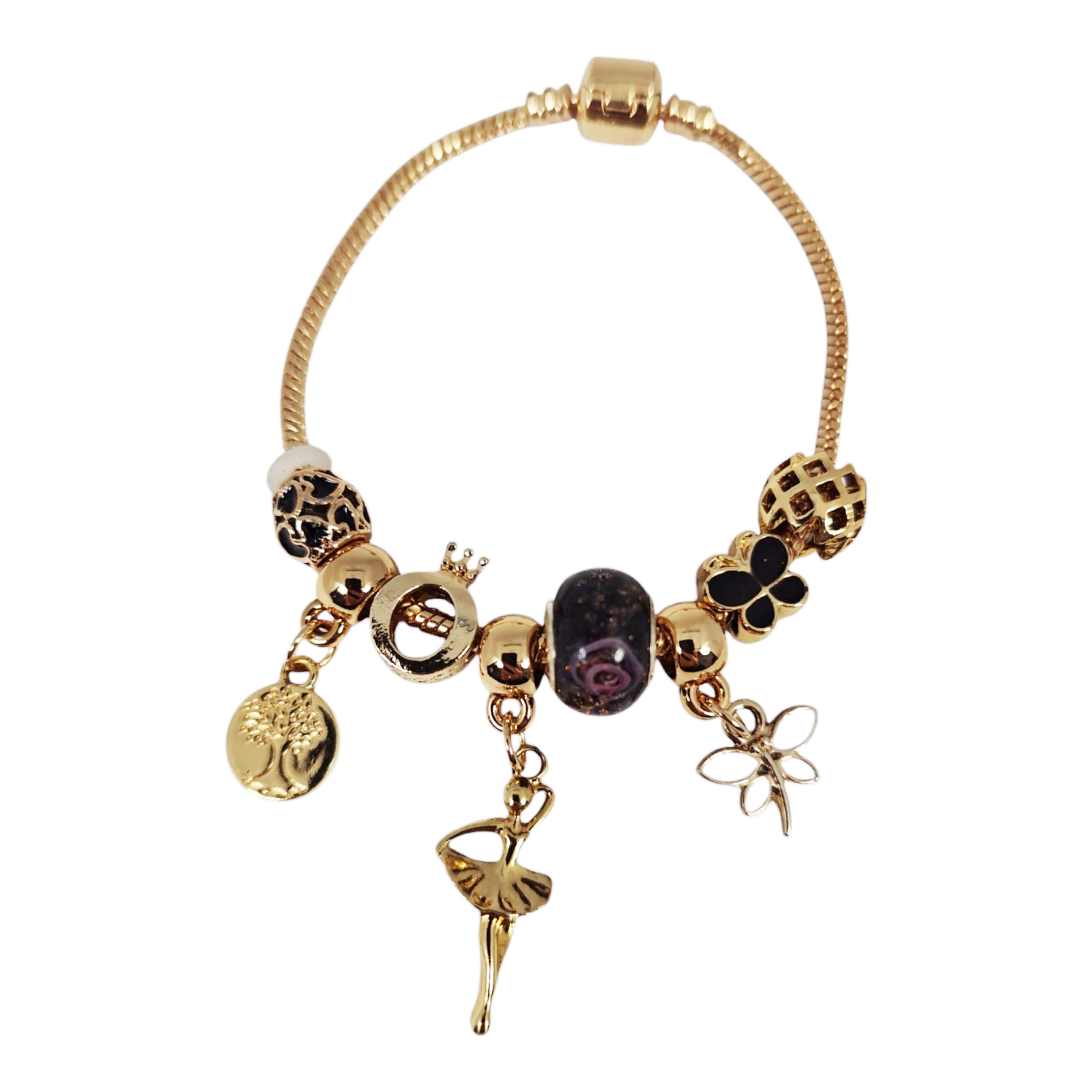 Bracelet Acier \'Porte-bonheur\' violet doré - 20x10 mm - [S1404]