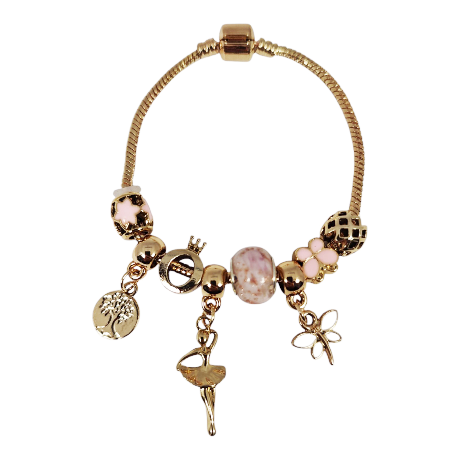Bracelet Acier \'Porte-bonheur\' rose doré - 20x10 mm - [S1406]