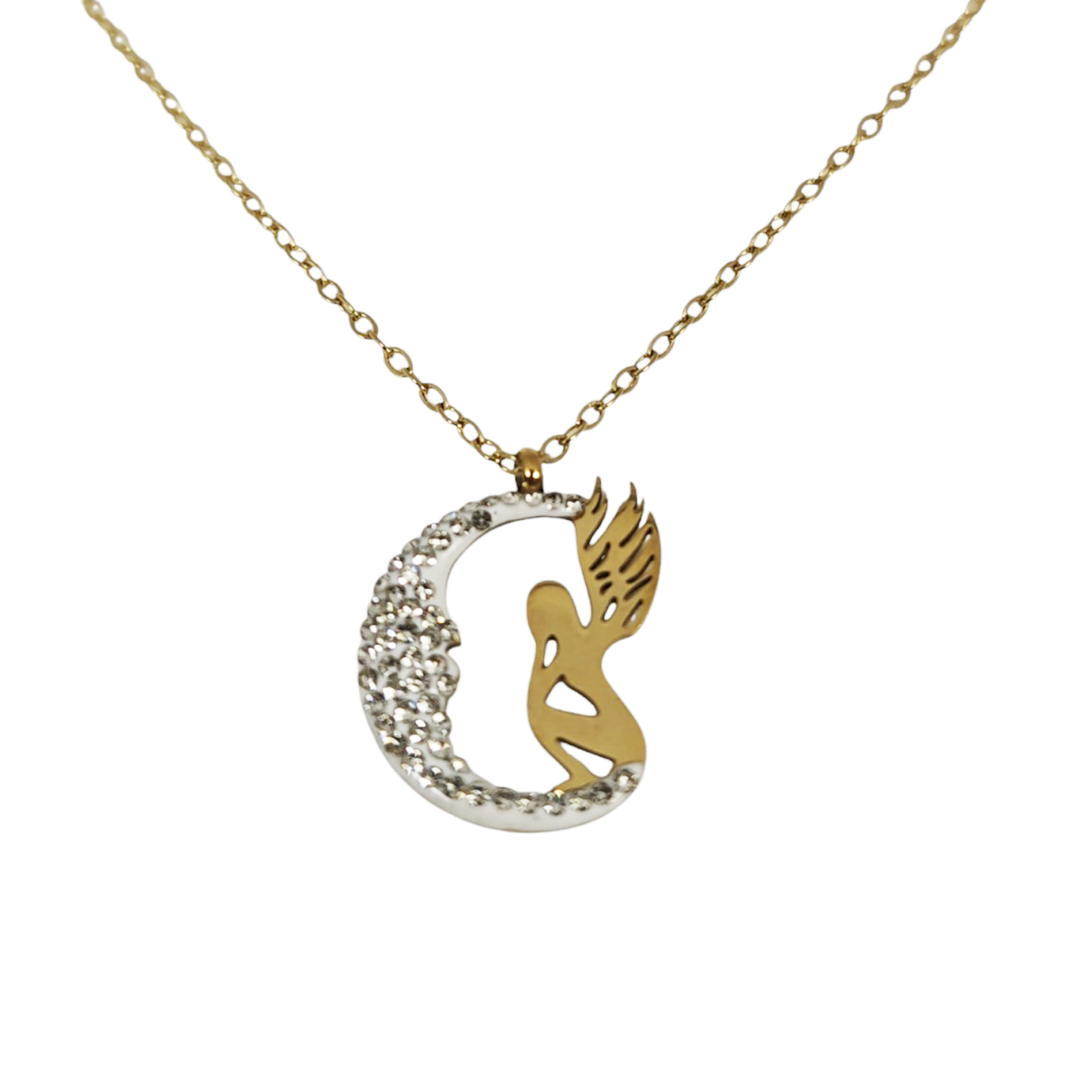 Collier créateur acier \'Fairy Dreams\' blanc doré - 17x16 mm - [S1407]