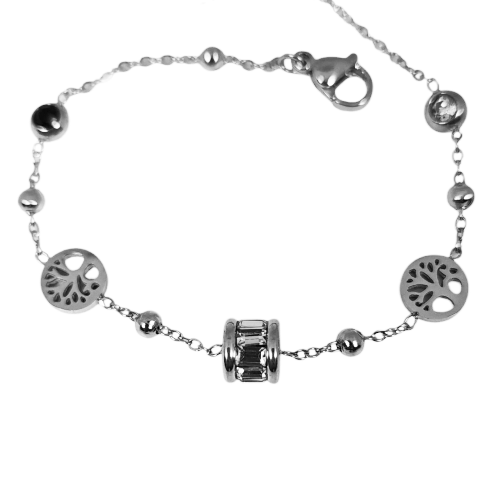 Bracelet créateur Acier \'Arbre de Vie\' blanc noir argenté - 6 mm - [S1412]