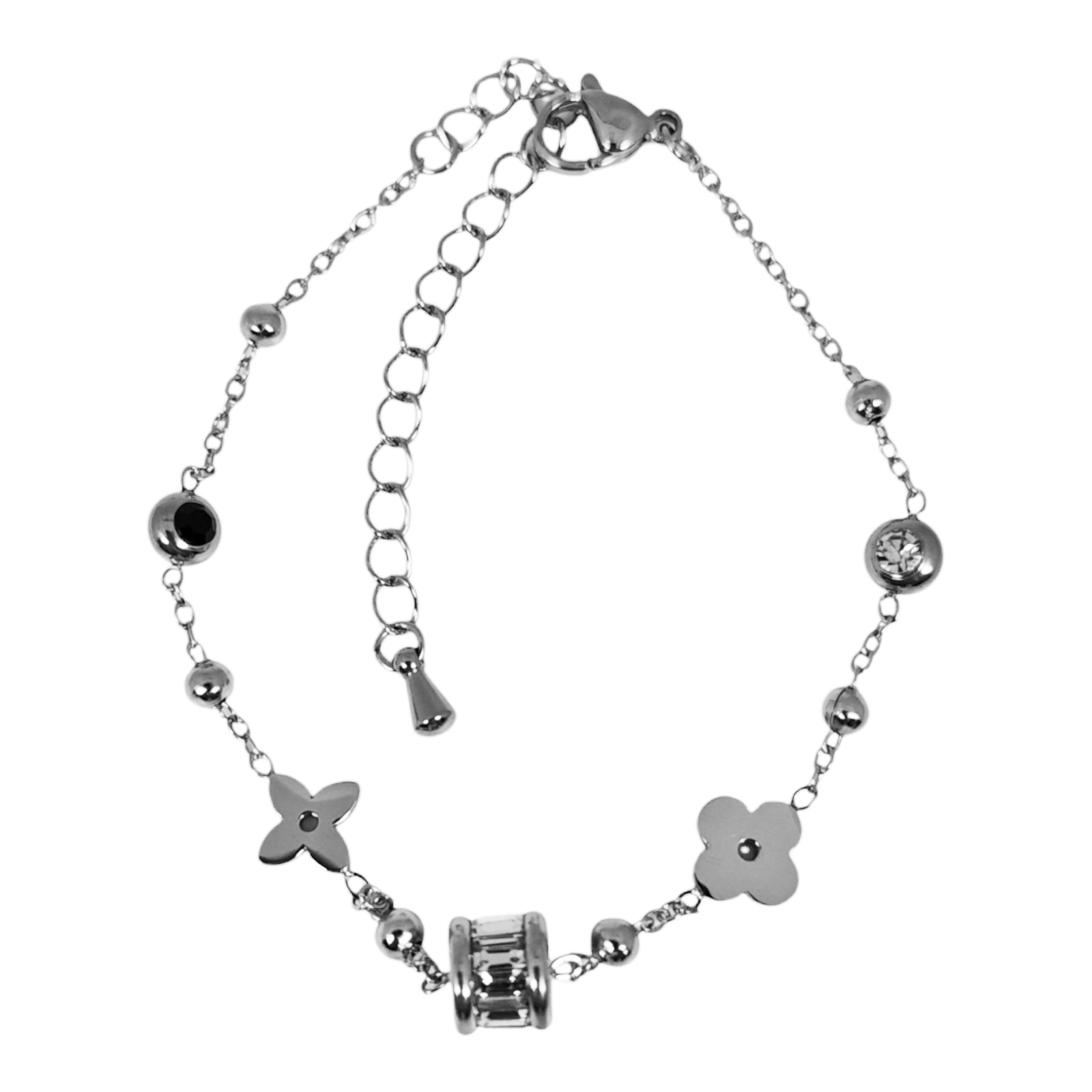 Bracelet créateur Acier \'Trèfles\' blanc argenté - 6 mm - [S1413]
