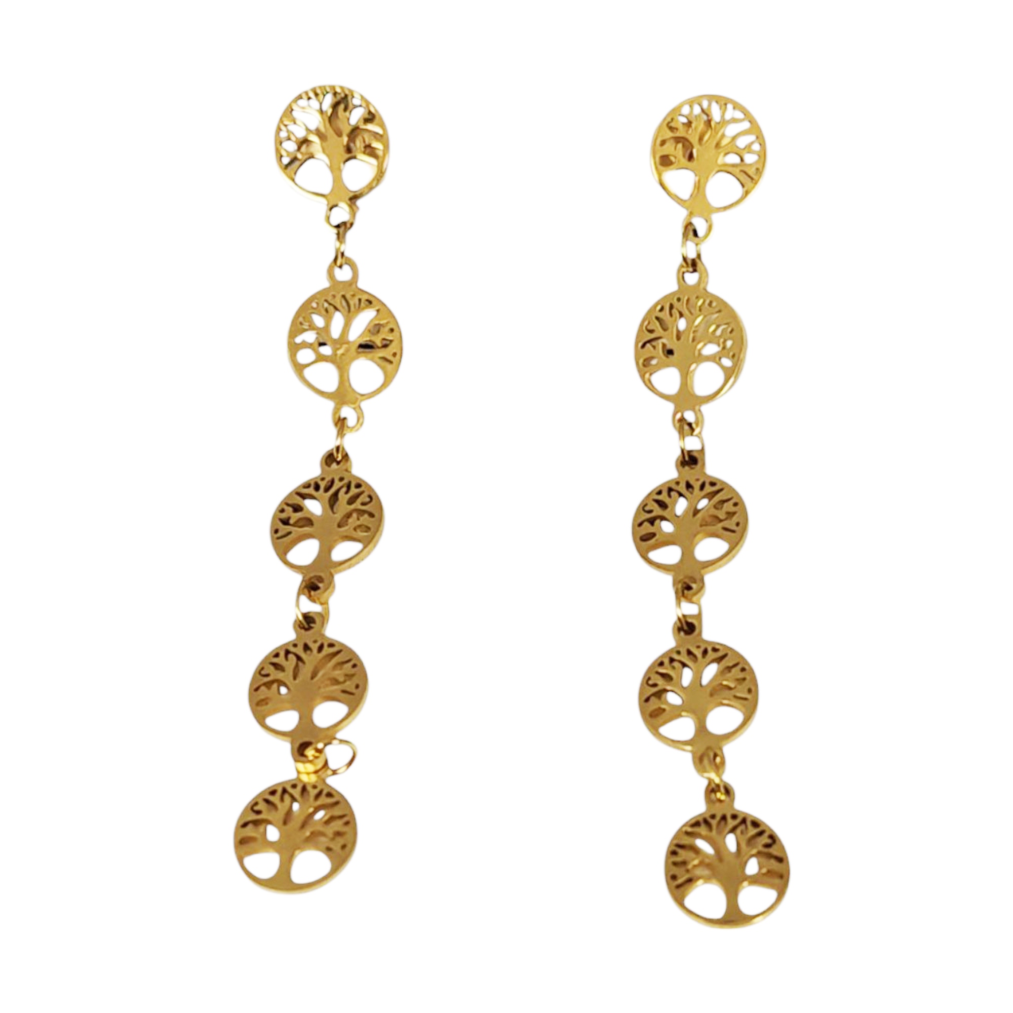 Boucles Acier \'Arbre de Vie\' doré - 58x7 mm - [S1421]