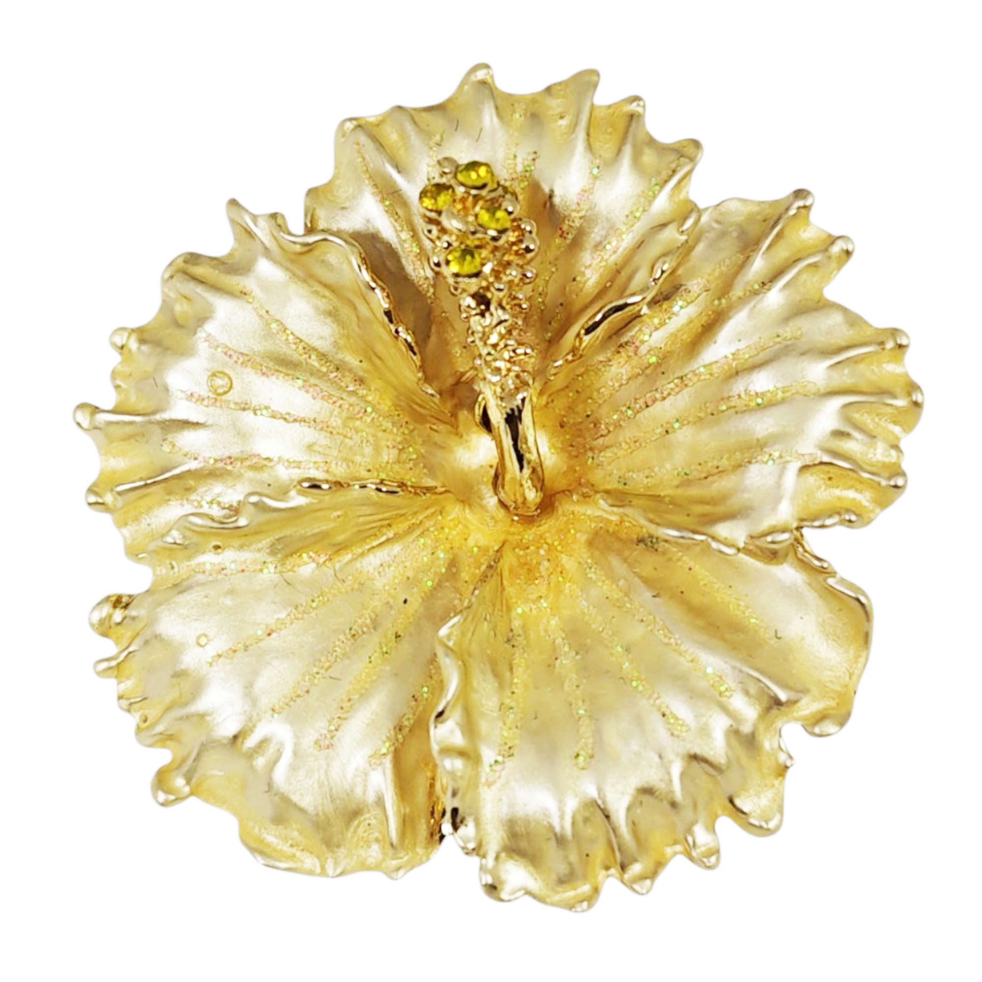 Broche Créateur \'Scarlett\' jaune doré (hibiscus) - 50 mm - [S1422]