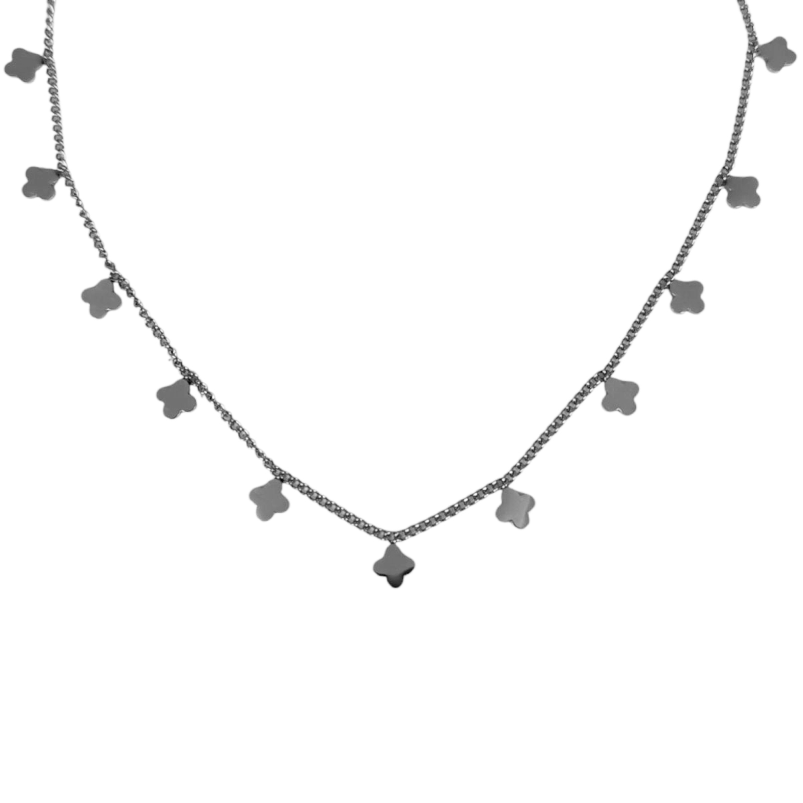 Collier créateur acier \'Trèfles\' argenté - 5 mm - [S1408]