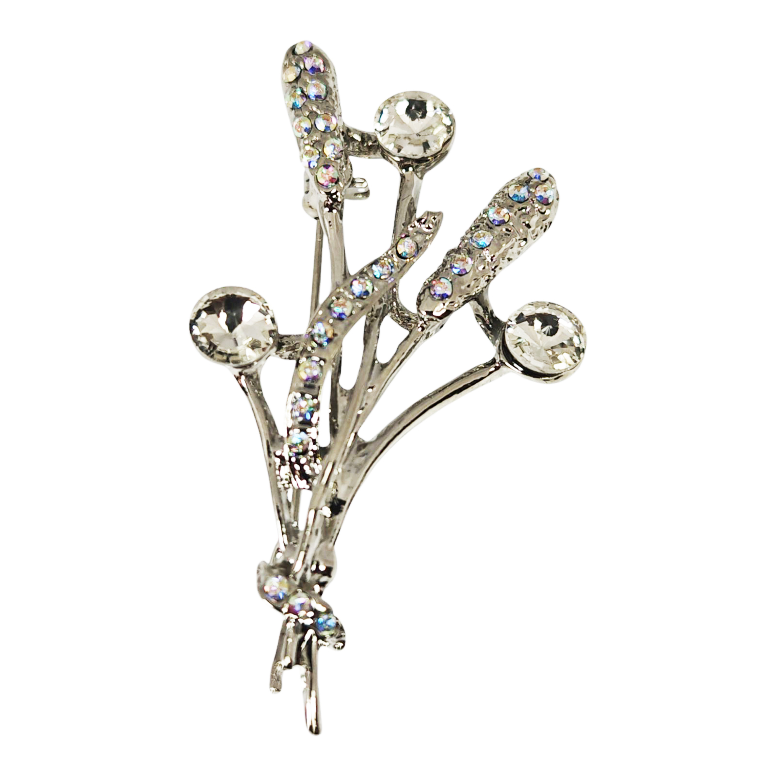 Broche Créateur \'Arégonde\' blanc argenté (fleurs) - 50x30 mm - [S1437]
