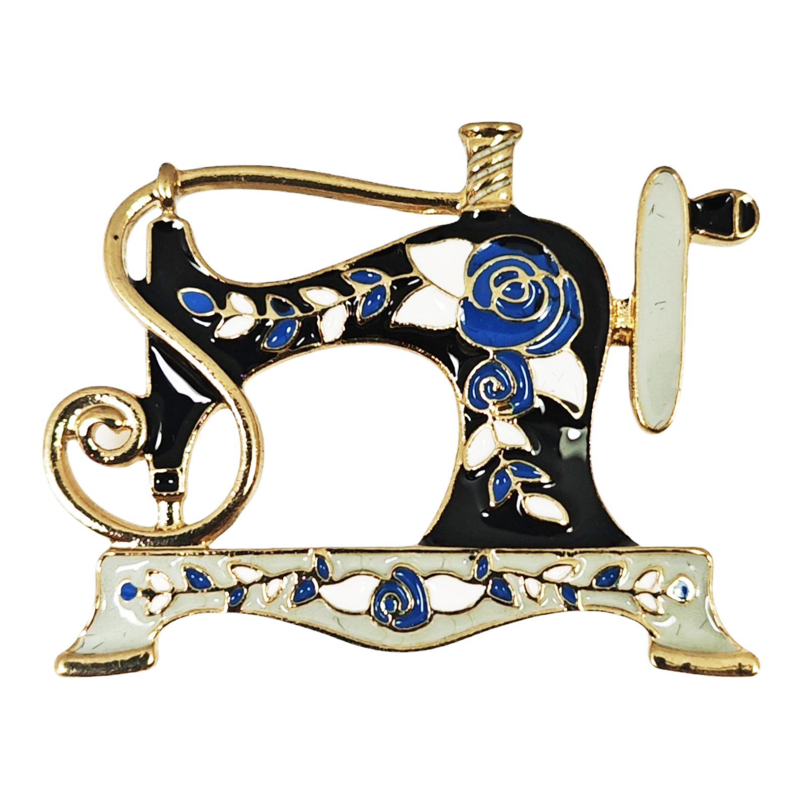 Broche Créateur \'Machine à Coudre\' bleu doré - 40x30 mm - [S1441]