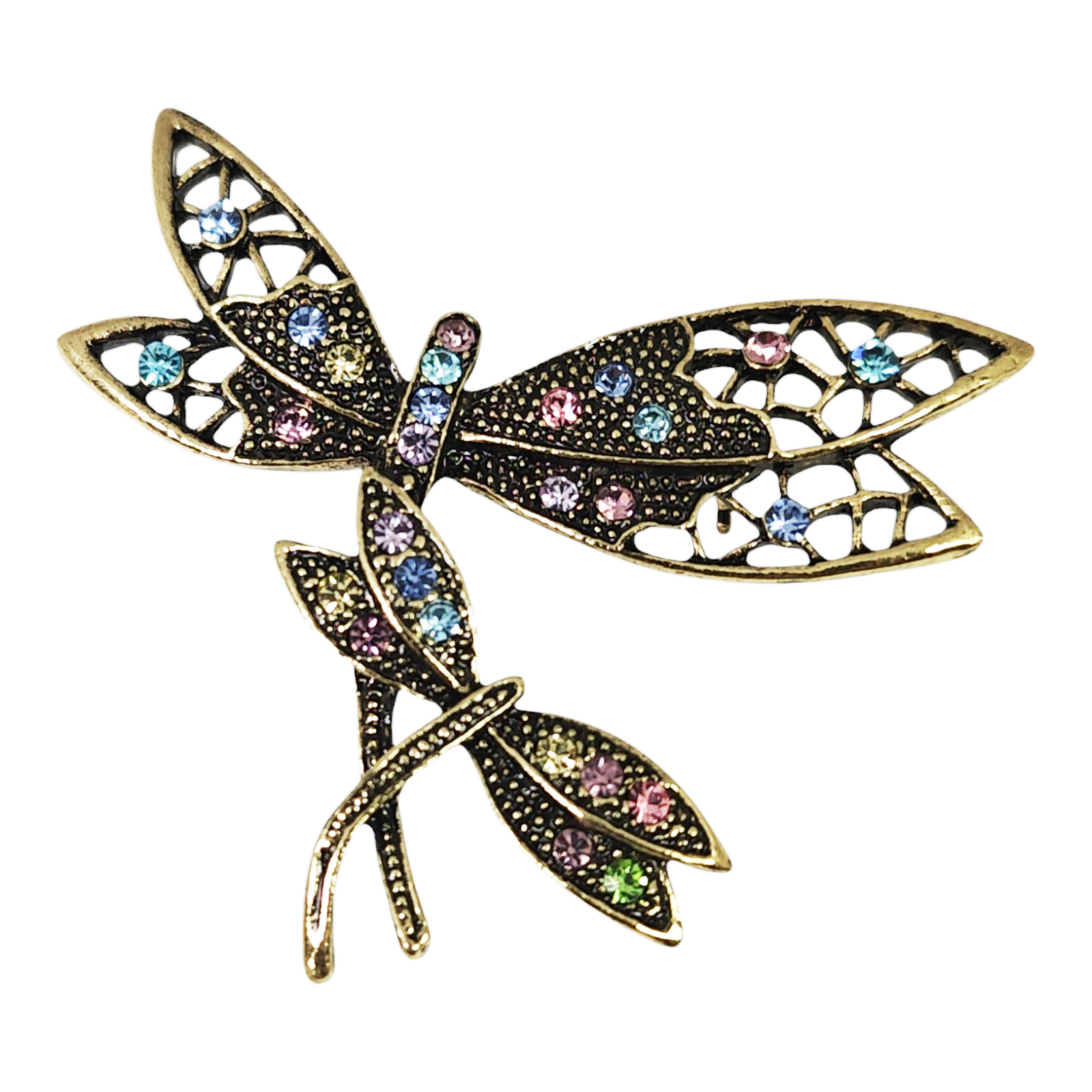 Broche Créateur \'Libellule\' rose bleu doré - 45x45 mm - [S1442]