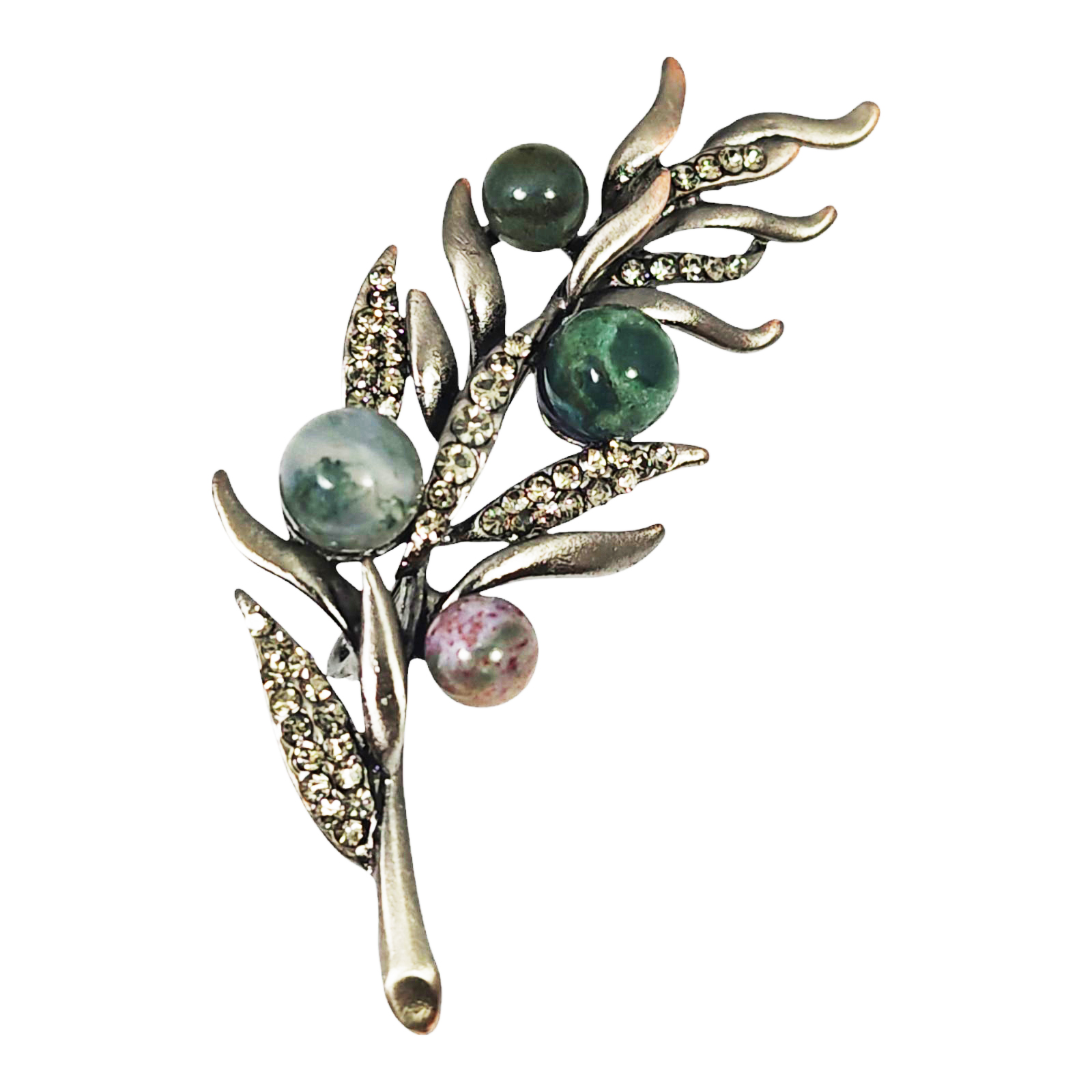 Broche Créateur \'Mineralia\' vert gris - 65x25 mm - [S1443]