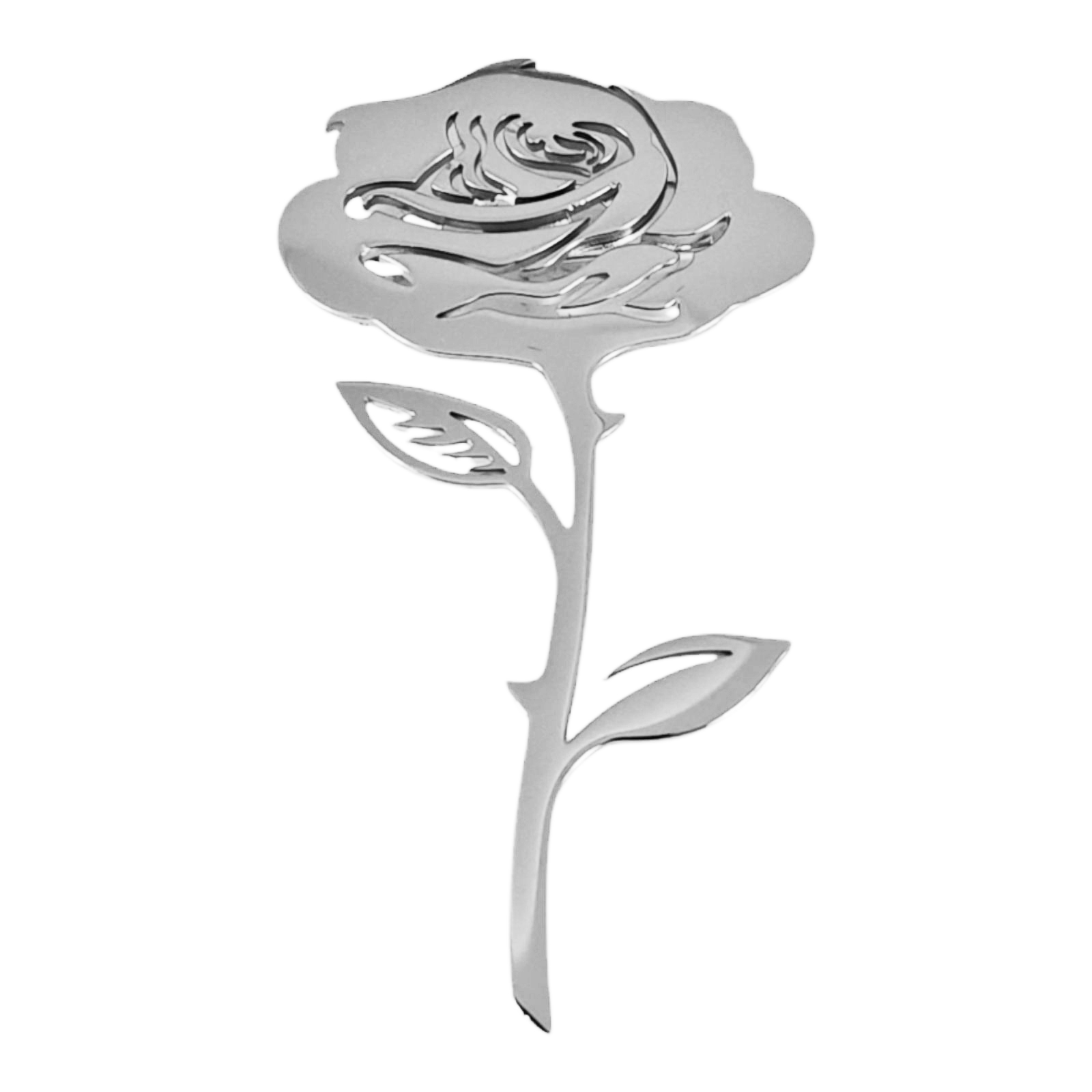 Broche créateur \'Rose\' argenté - 50x28 mm - [S1451]