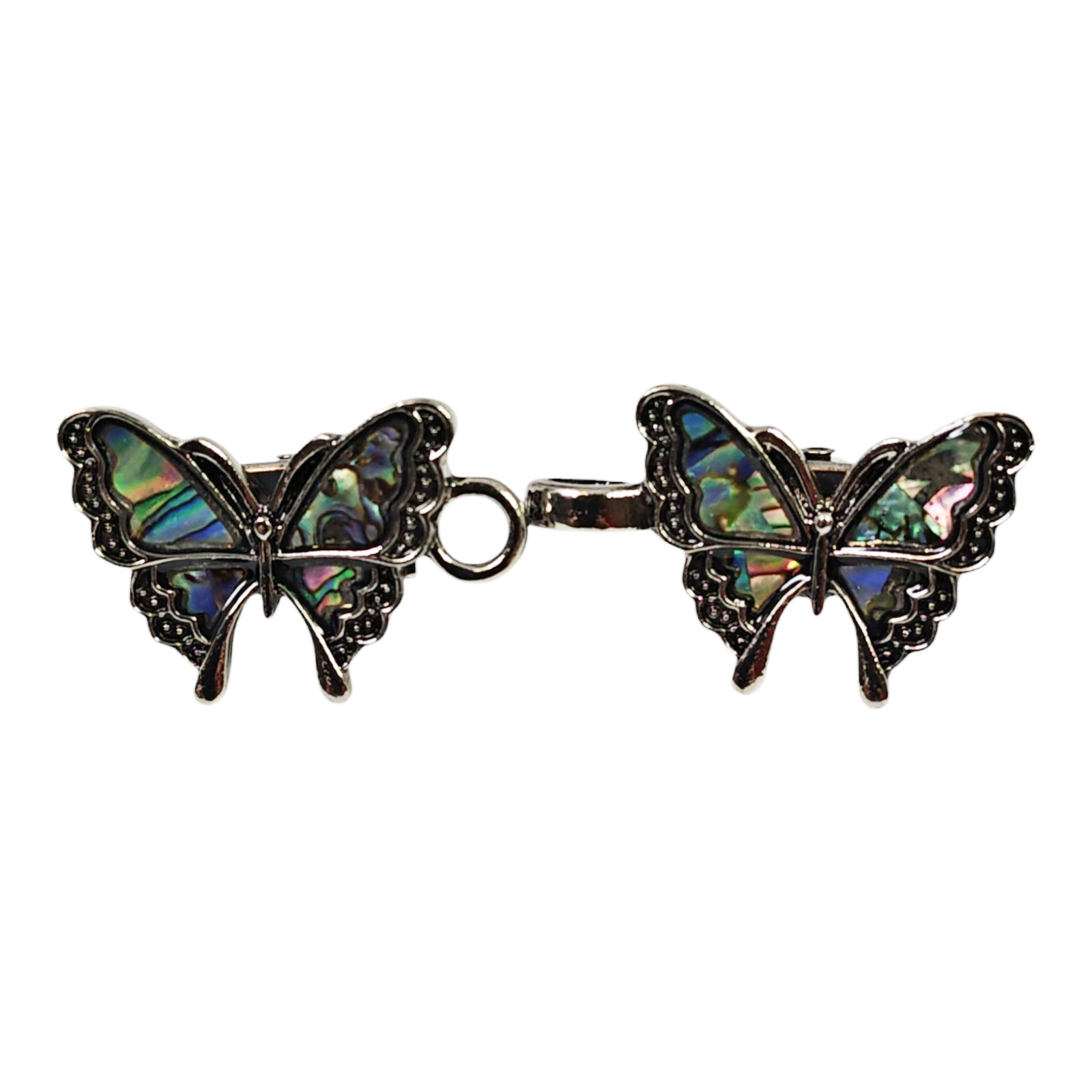 Clip Bijou Multifonction / Pince Bijou Pull et Cardigan \'Scarlett\' nacre argenté - 25x20 mm (papillon) - [S1461]