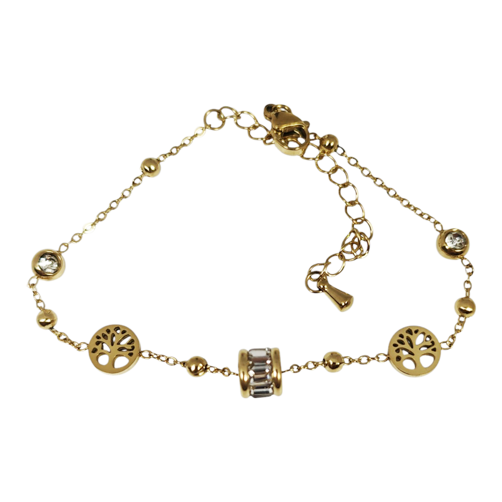 Bracelet créateur Acier \'Arbre de Vie\' blanc noir doré - 6 mm - [S1467]