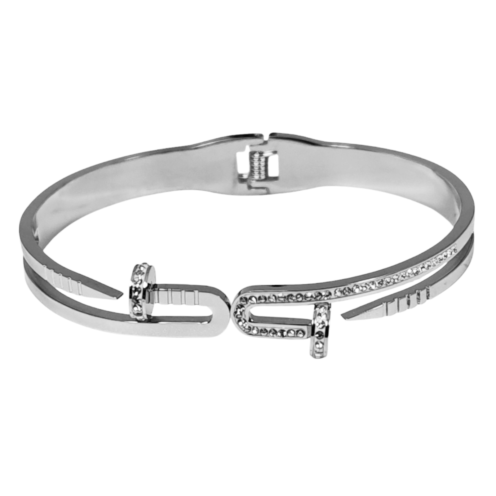 Bracelet Acier \'Cléopatra\' blanc argenté - 62 mm 13 mm - [S1482]