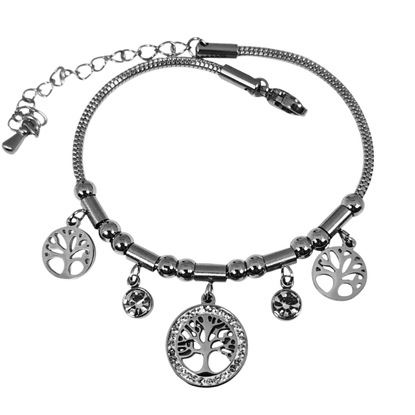 Bracelet Acier \'Arbre de Vie\' blanc argenté - 13 mm - [S1484]