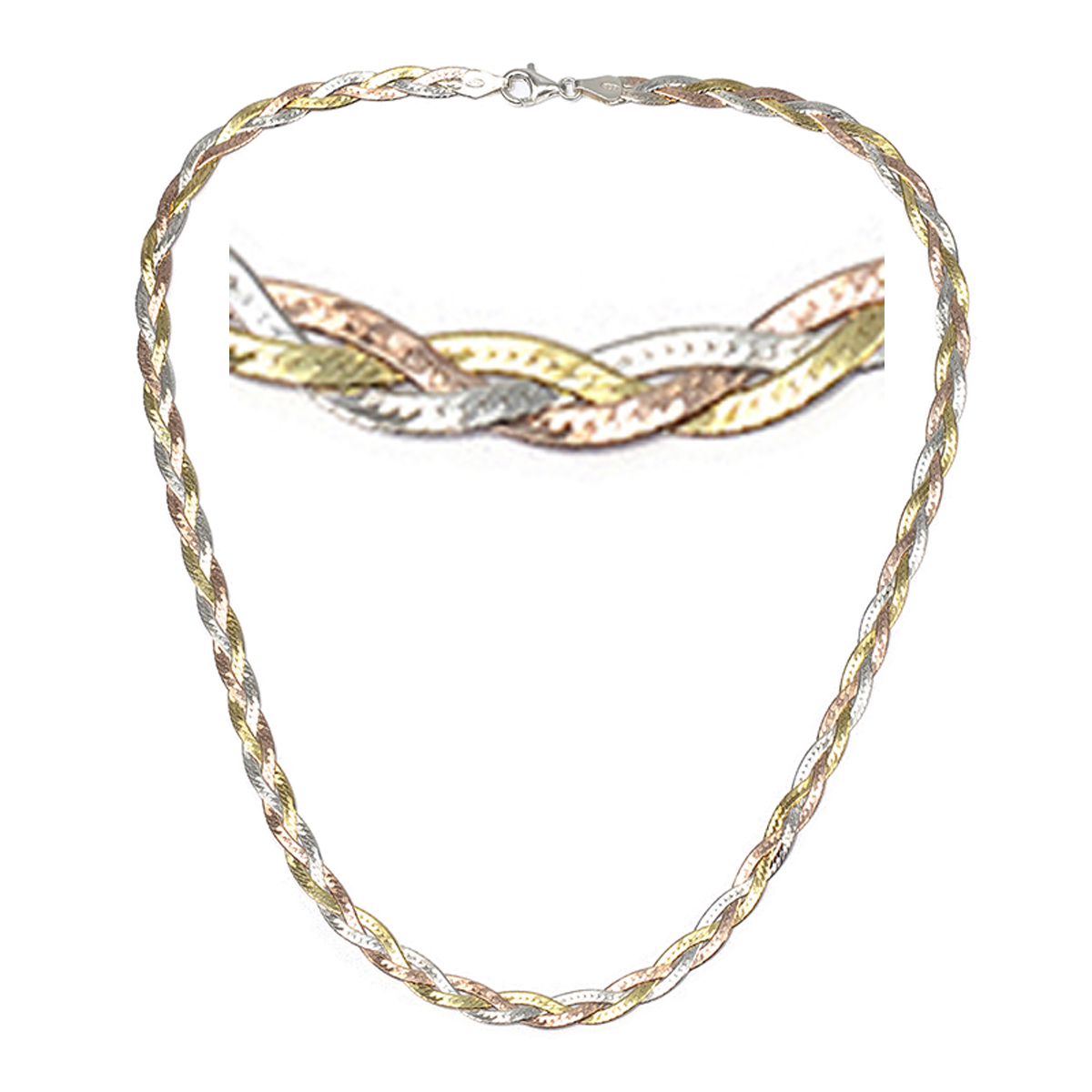 Collier Argent \'Lianes Magiques\' tricolore - 45 cm 5 mm - [R3746]
