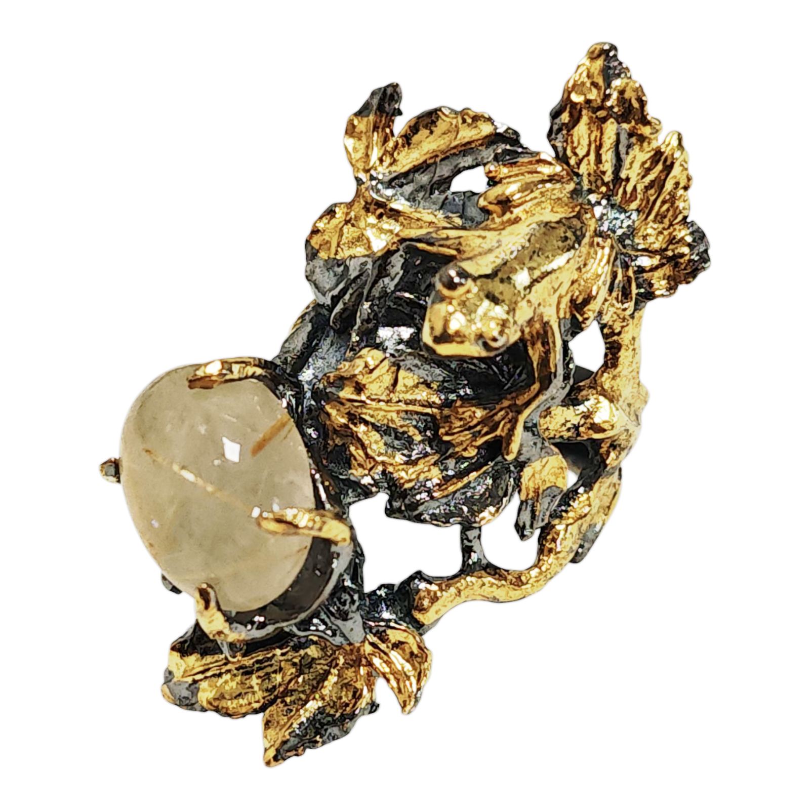Bague argent \'Lyrielle\' beige doré gris (grenouille) - 28 mm - [S1662]