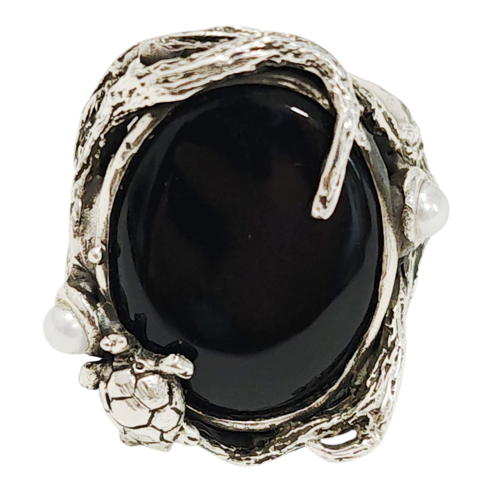 Bague argent \'Lyrielle\' onyx argenté vieilli (tortue) - 30x25 mm - [S1665]