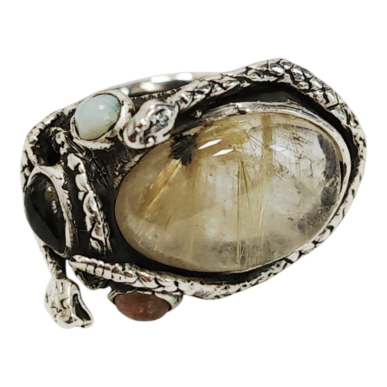 Bague argent \'Lyrielle\' beige argenté vieilli (serpents) - 30x20 mm - [S1666]