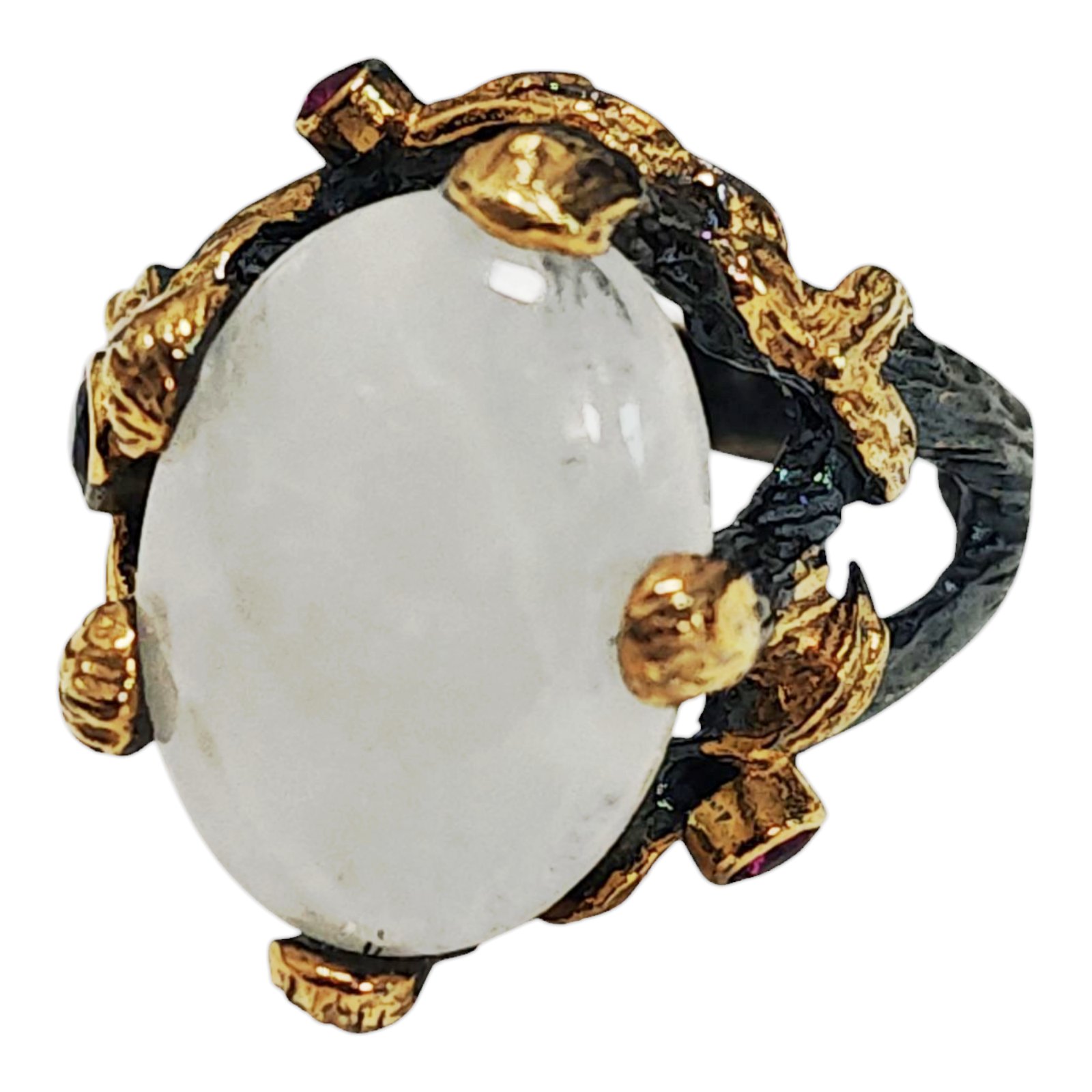 Bague argent \'Lyrielle\' pierre de lune doré - 20 mm - [S1667]