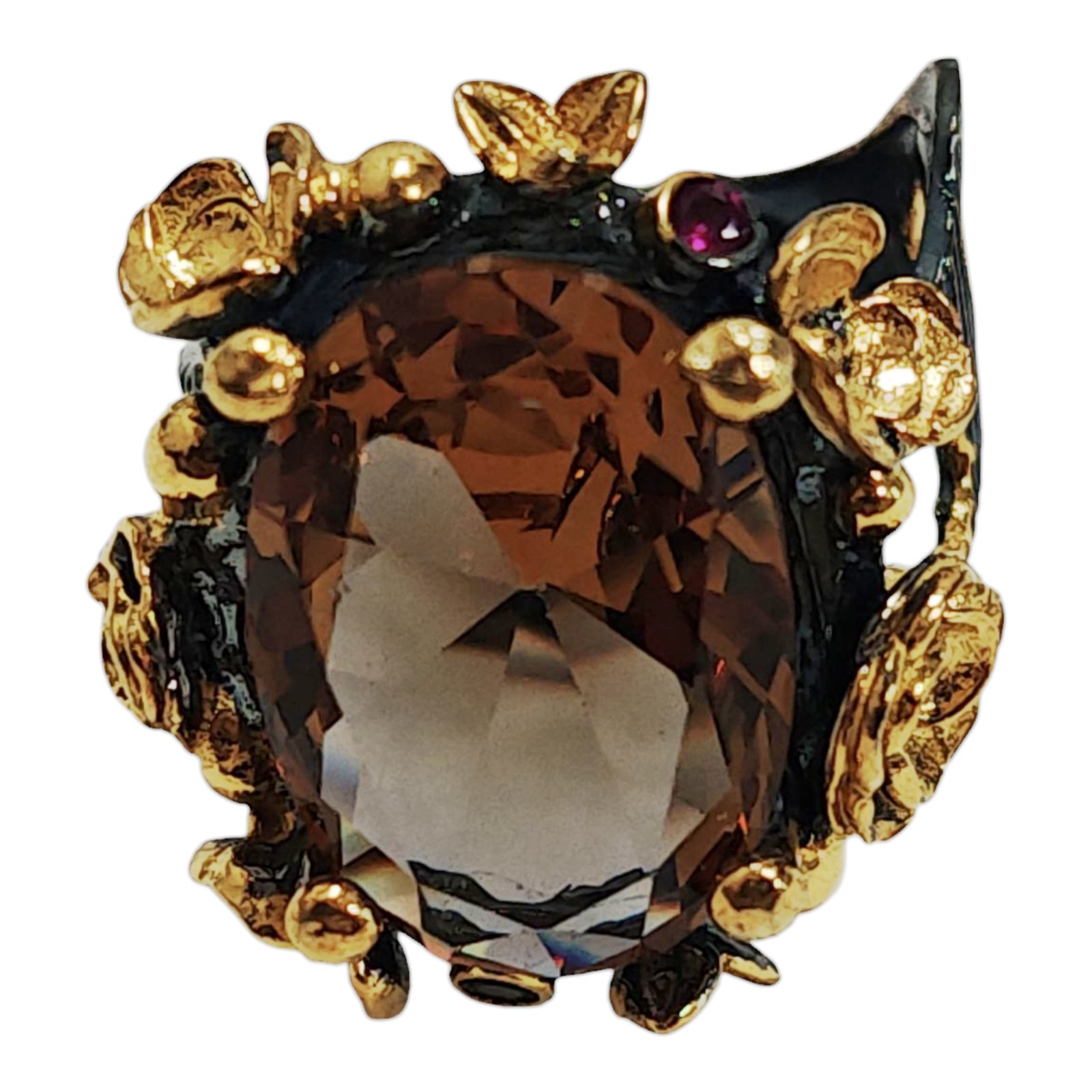 Bague argent \'Lyrielle\' marron doré (fleurs) - 23x23 mm - [S1668]